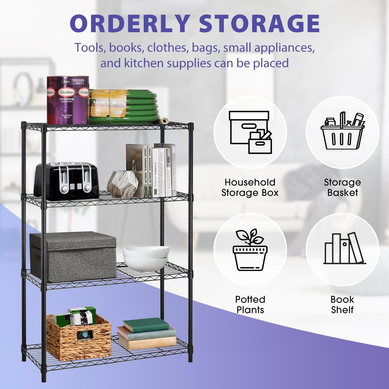 PayLessHere | 6-Tier Wire Shelf with Wheels | 45"x18"x82" | Black