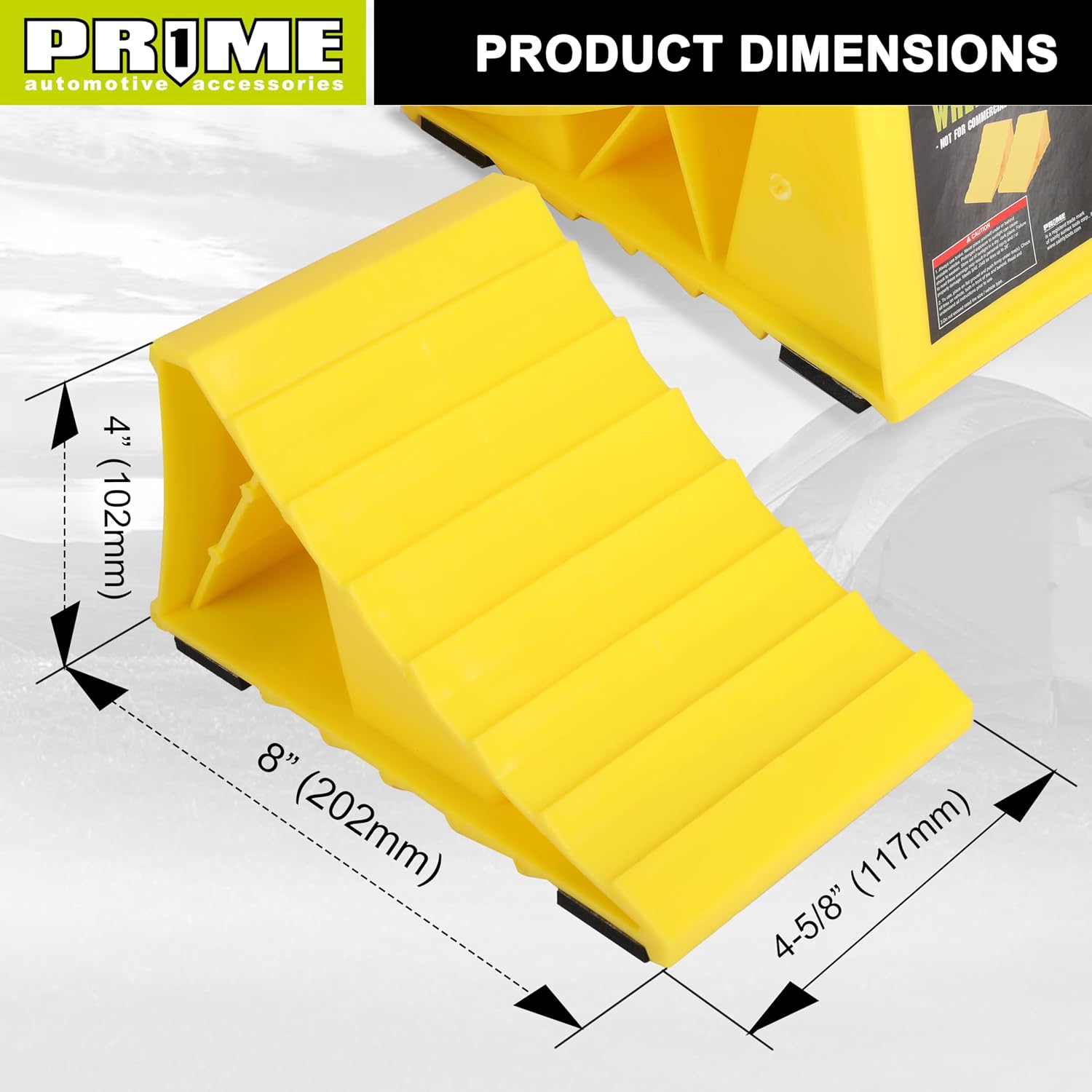 PR1ME Wheel Chocks with Non-Slip Base for RV & Trailer. 2 Pack Heavy Duty Wheel Chock with Bright Yellow. Lightweight Wheel Stoppers for Cars Camper