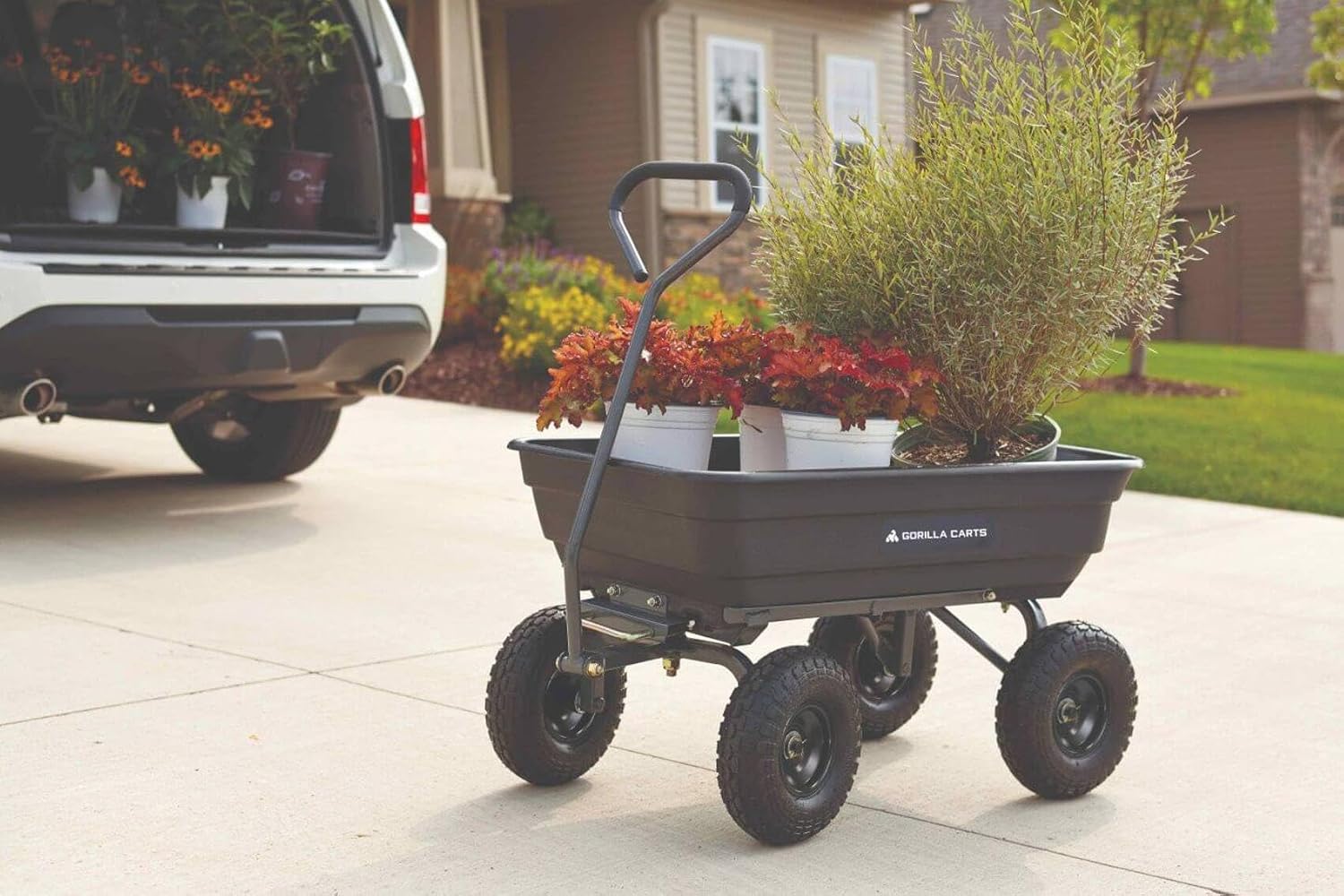 Gorilla Carts Poly Garden Dump Garden Cart with Easy to Assemble Steel Frame, Camping Wagon with Quick Release System, 1200 Pound Capacity, and 13 Inch Tires | 1,200-lb Capacity, 6 Cu Ft Tub Poly Dump Cart with Quick-Release Dump for Bigger Yard Cleanup…