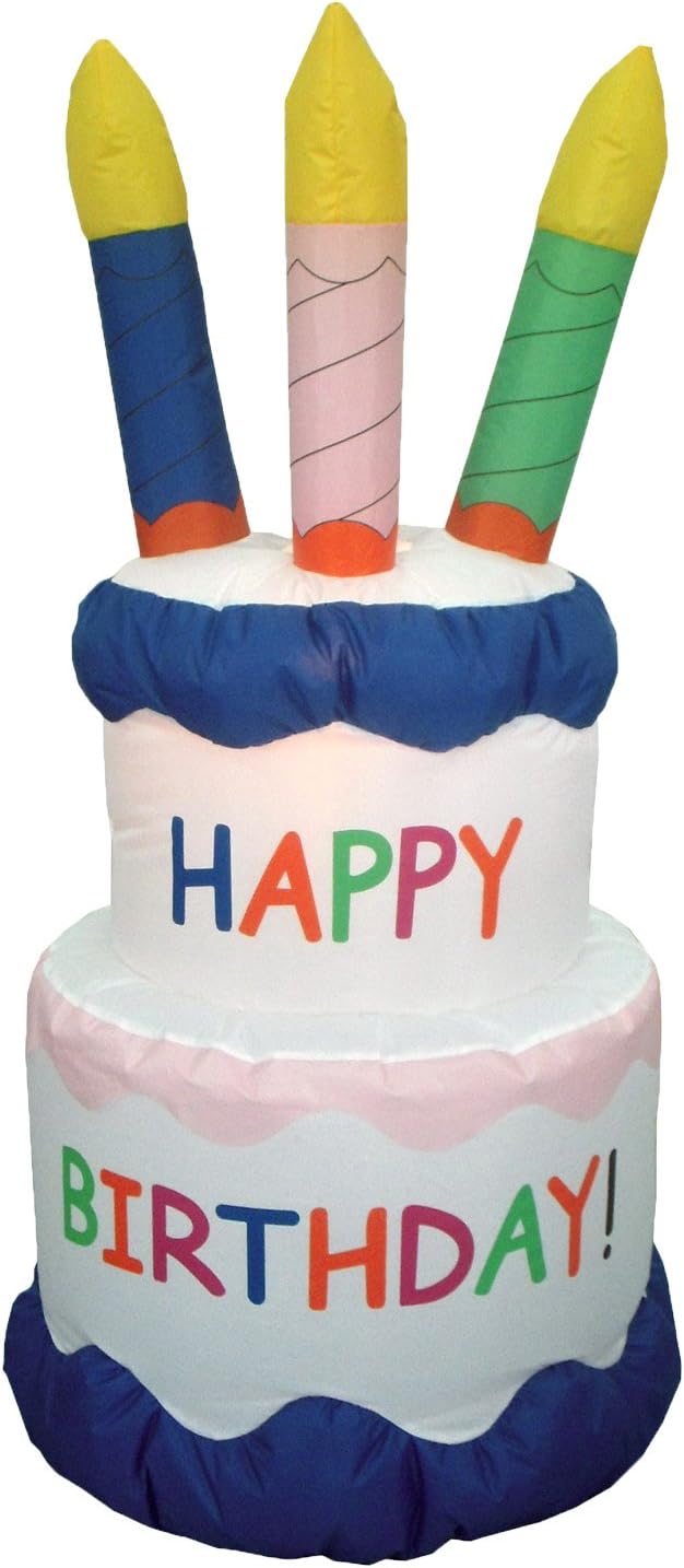 6 Foot Inflatable Happy Birthday Cake | LED Lights, Outdoor Indoor Holiday Decorations, Blow up Lighted Yard Decor, Giant Lawn Inflatable