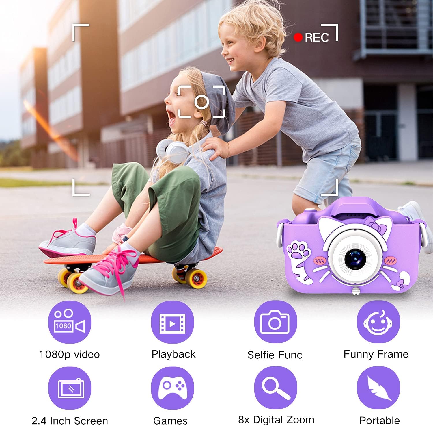 Goopow Kids Camera Toys for 3-8 Year Old Girls Boys,Children Digital Video Camcorder Camera with Cartoon Soft Cover, Best Chritmas Birthday Festival Gift for Kids
