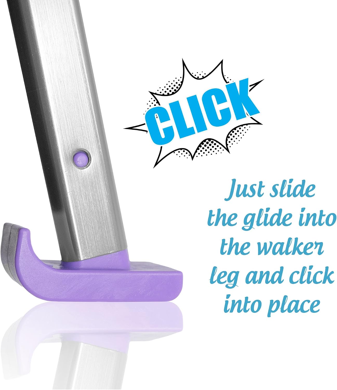 'Click & Go' Ski Glides for Stander EZ Fold-N-Go Travel Walker and Able Life Space Saver Walker (Gray)