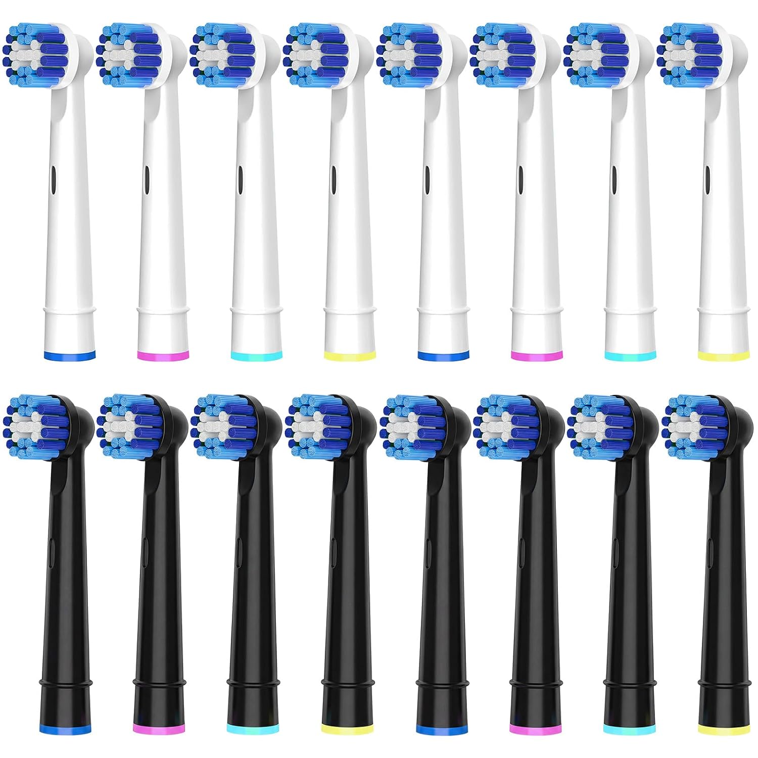 16 Pack Precision Replacement Brush Heads Compatible with Oral B Braun Electric Toothbrush. 8pcs White and 8pcs Black.