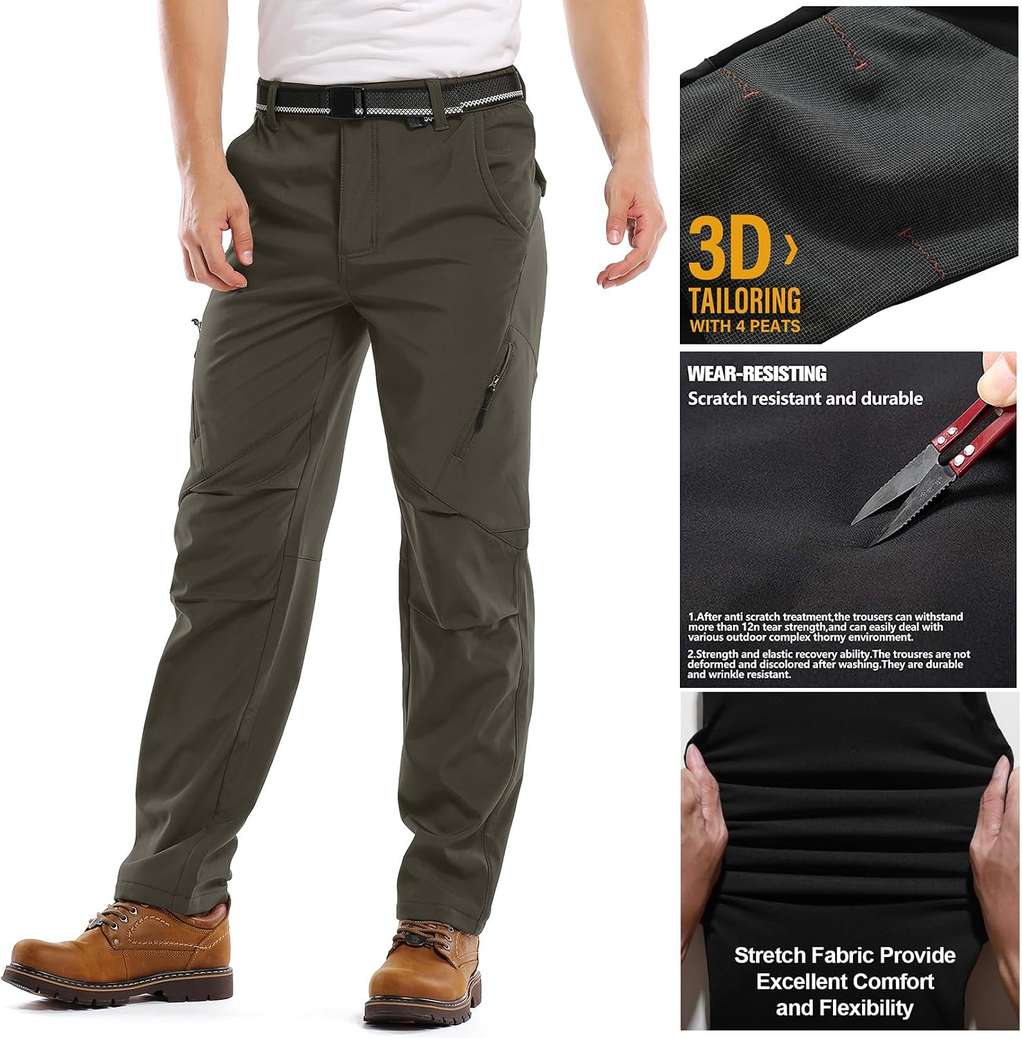 Men's Waterproof Pants Fleece Lined Insulated Winter Hiking Ski Snow Pants