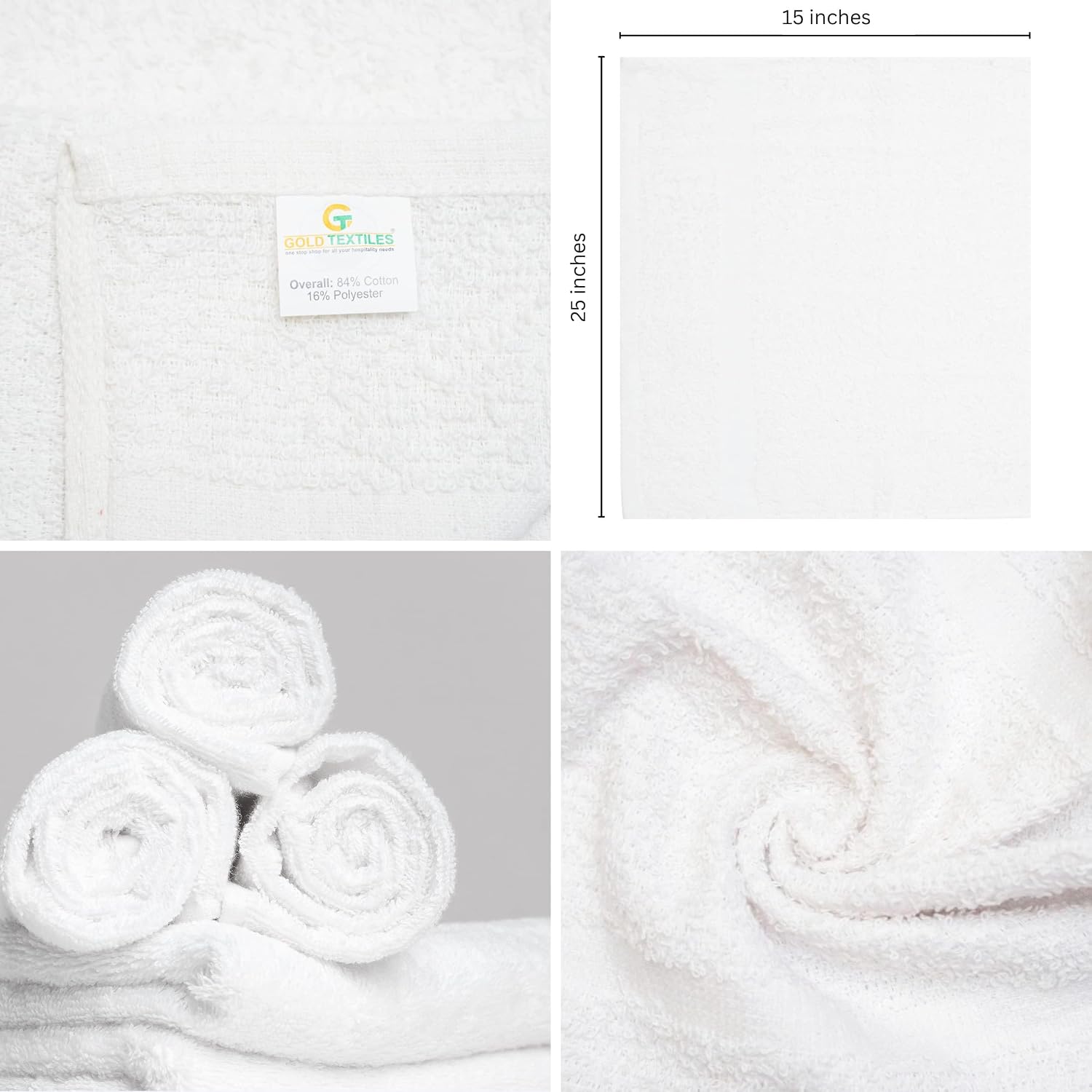 Bulk Pack 60 Pcs (5 Dozen) White Economy 15x25 Inches Basic Hand Towel - 2.25 lb/dz