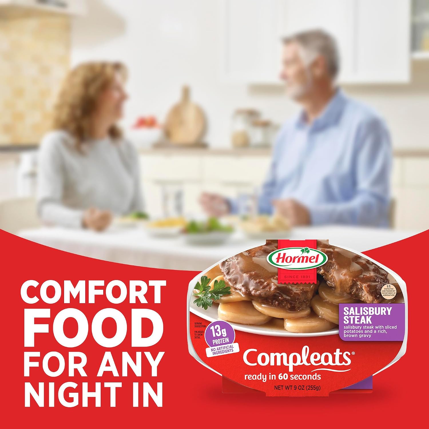 HORMEL COMPLEATS Tender Beef With Mashed Potatoes & Gravy Microwave Tray, 9 oz. (6 Pack) | Heat and Eat, Microwave Meals, Prepared Foods