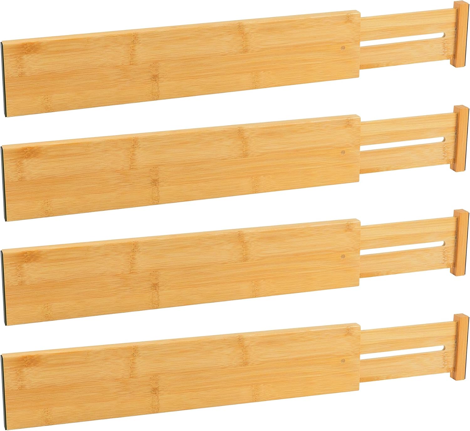 Utoplike 4 Pcs Bamboo Kitchen Drawer Dividers, Large Drawers Organizers | Adjustable Spring Loaded Expandable Organization, Works in Dresser, Bathroom, Bedroom, Office, Fit 17.8"-20.6" Drawer, 2.4"H
