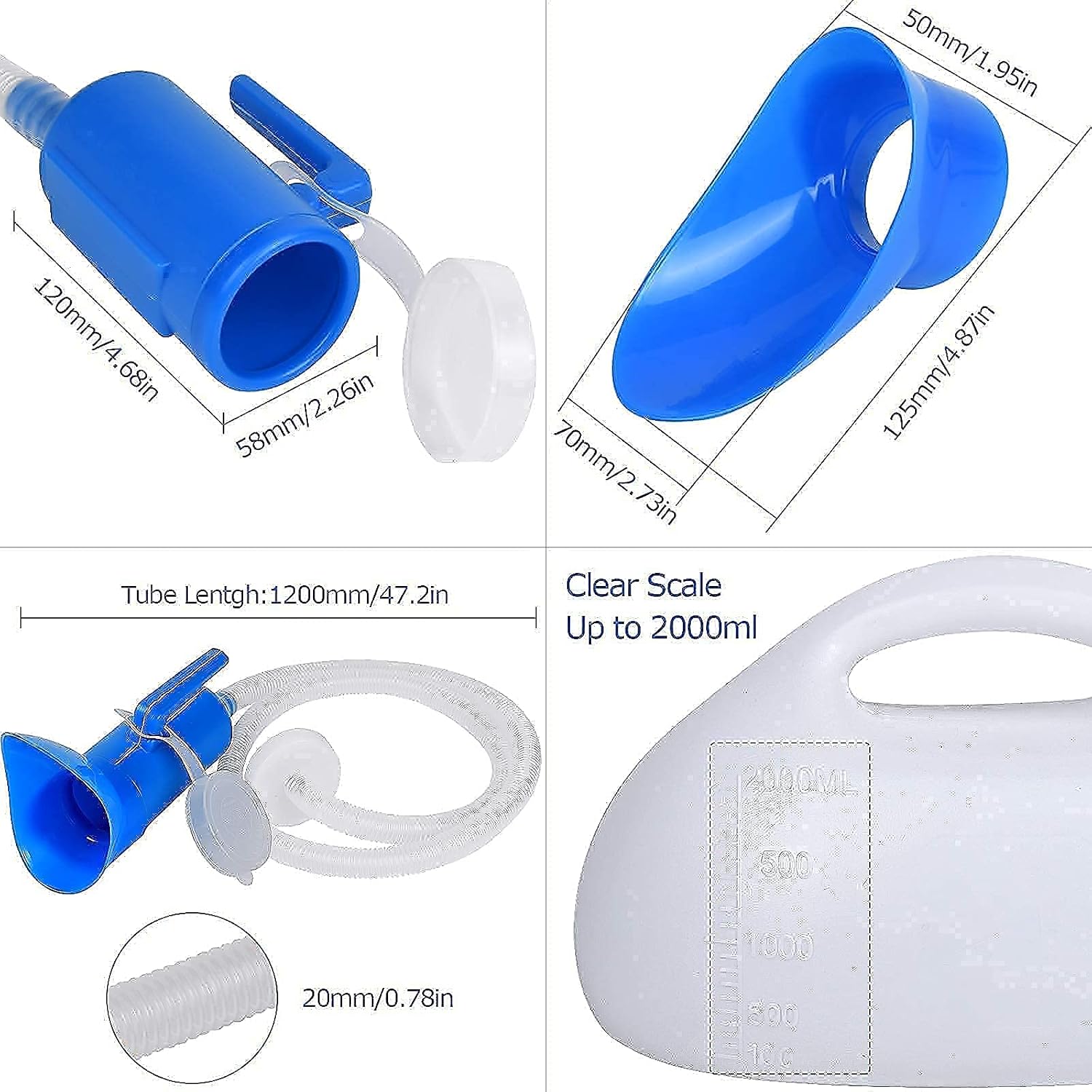 Urinals for Men, 2000ml Urine Bottle for Men, Male Portable Pee Bottle, Spill Proof Men's Potty Portable Urinal