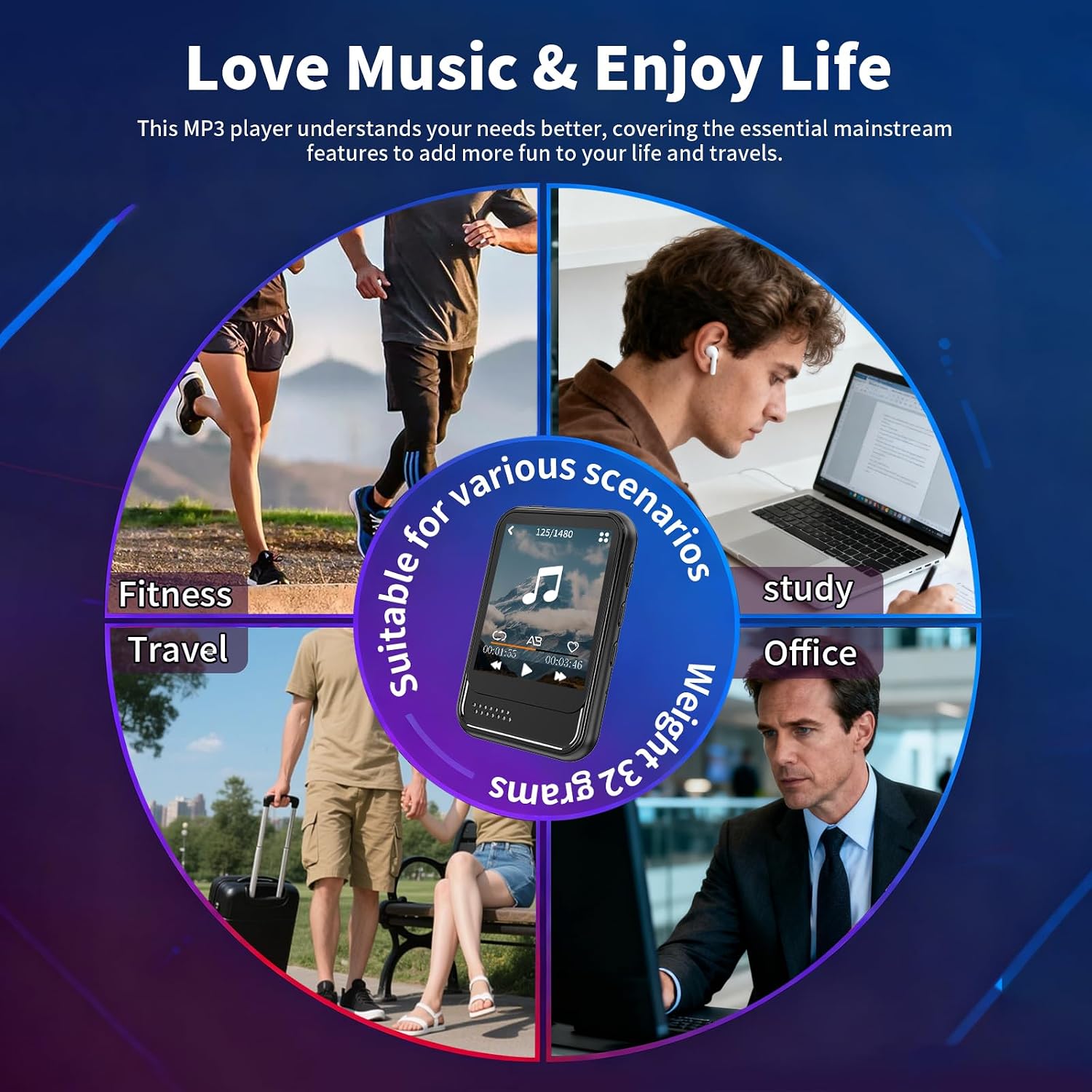 MP3 Player with Bluetooth, Mini MP3 Player with Speaker, Built-in Micro SD Card Slot, Portable Music Player with FM Radio, Video, Voice Recorder