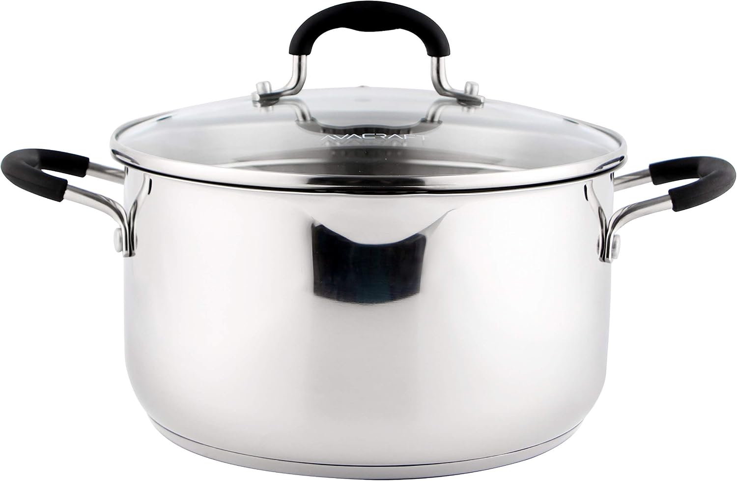 AVACRAFT 6 Quart Stainless Steel Stock Pot with Glass Strainer Lid | 5-Layer Capsule Base, Tempered Glass Strainer Lid, Drip-Free Pour Spouts, Induction Compatible, Dishwasher Safe