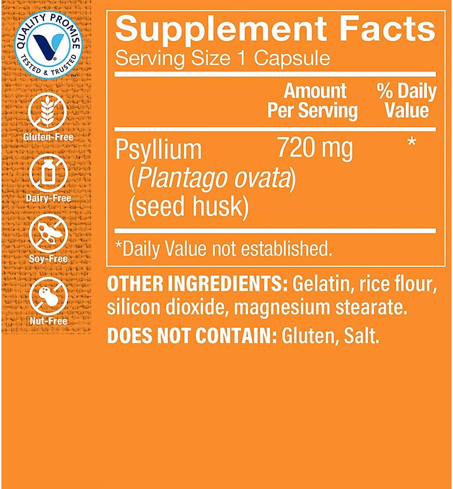 The Vitamin Shoppe Psyllium Husks Plantago Ovata Fiber Supplement (300 Capsules)