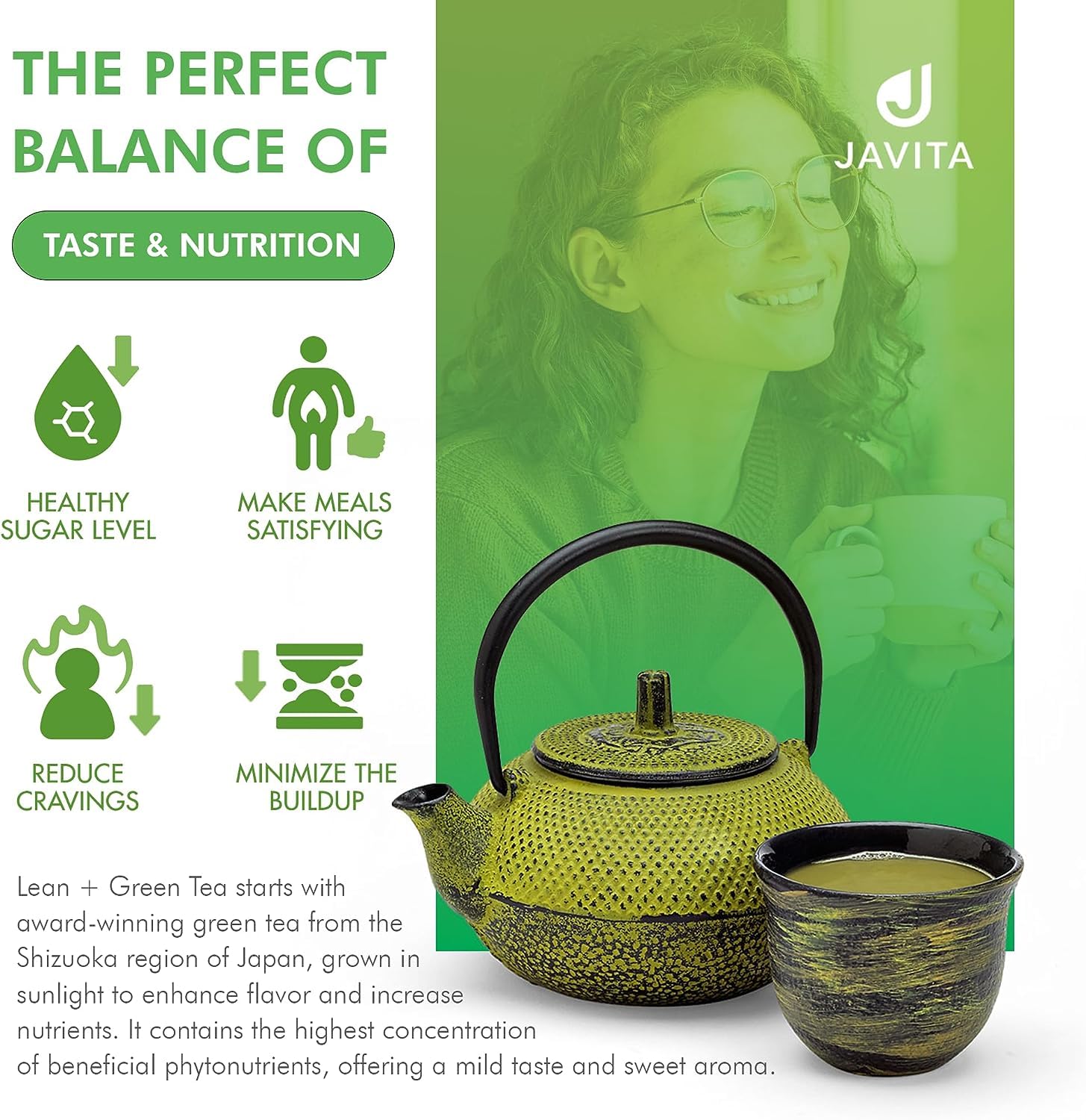 Lean + Green Japanese Matcha Green Tea Mix by Javita – Premium Instant Green Tea & Herbs – Daily Metabolism