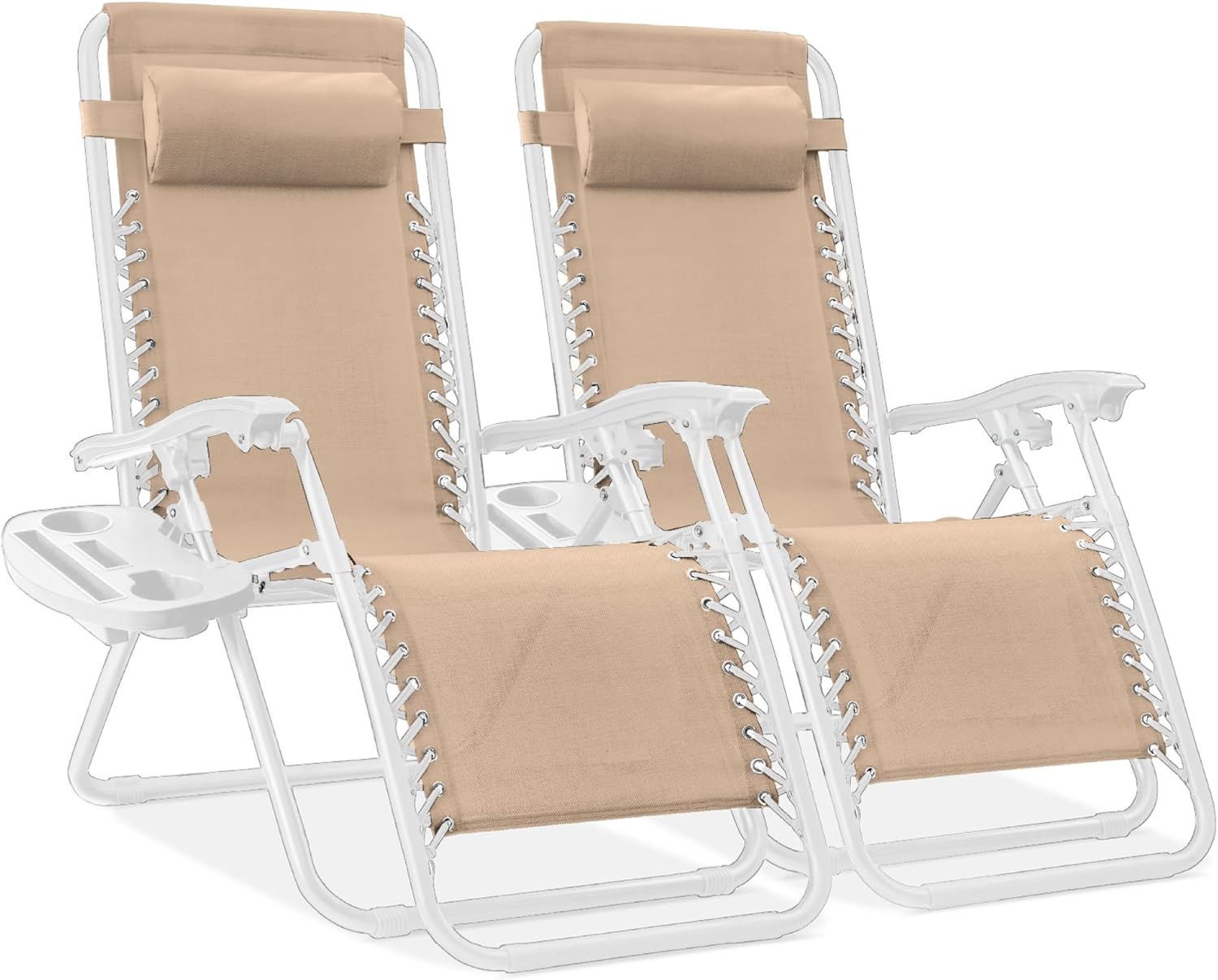 Best Choice Products Set of 2 Adjustable Steel Mesh Zero Gravity Lounge Chair Recliners w/Pillows and Cup Holder Trays - Light Blue