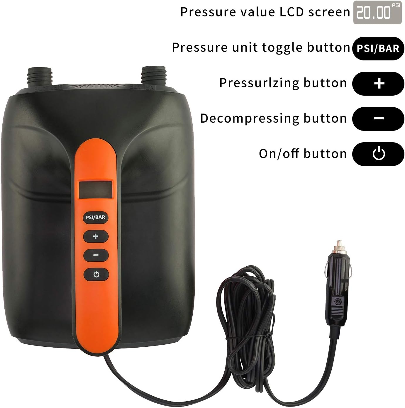 20PSI High Pressure SUP Electric Air Pump, Dual Stage Inflation Paddle Board Pump for Inflatable Stand Up Paddle Boards, Boats, Kayak