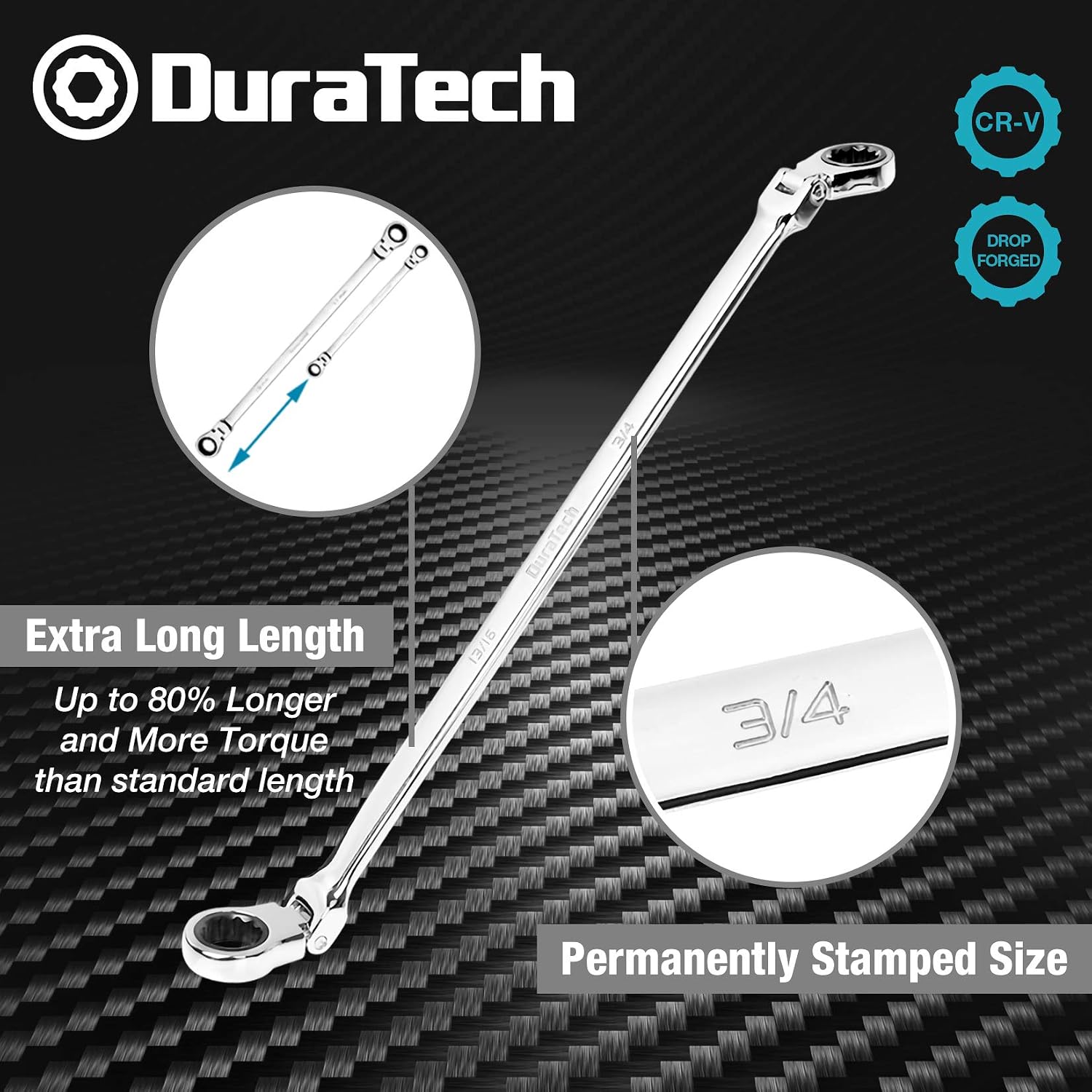 DURATECH Extra Long Flex-Head Ratcheting Wrench Set, 5-Piece, SAE