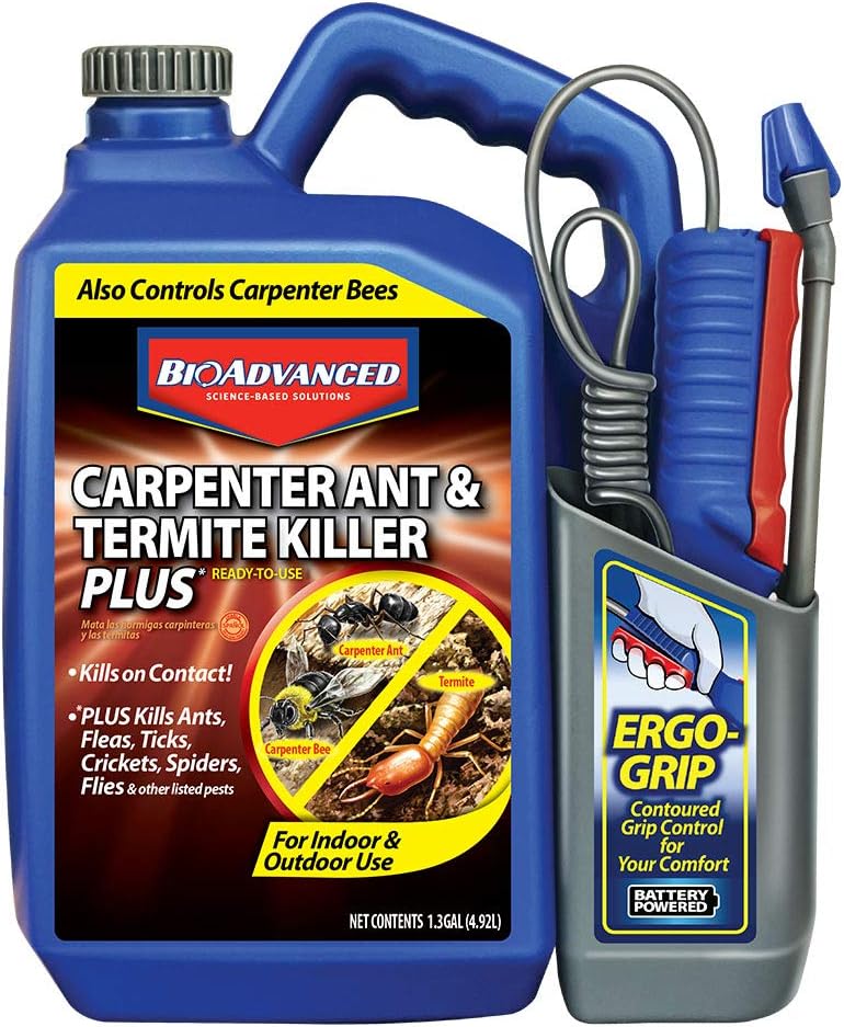 BioAdvanced Carpenter Ant & Termite Killer Plus Spray - 1 Gal Bottle | Ready-to-Use - Kills Carpenter Bees - Indoor & Outdoor Insect Control - Sprayer Included