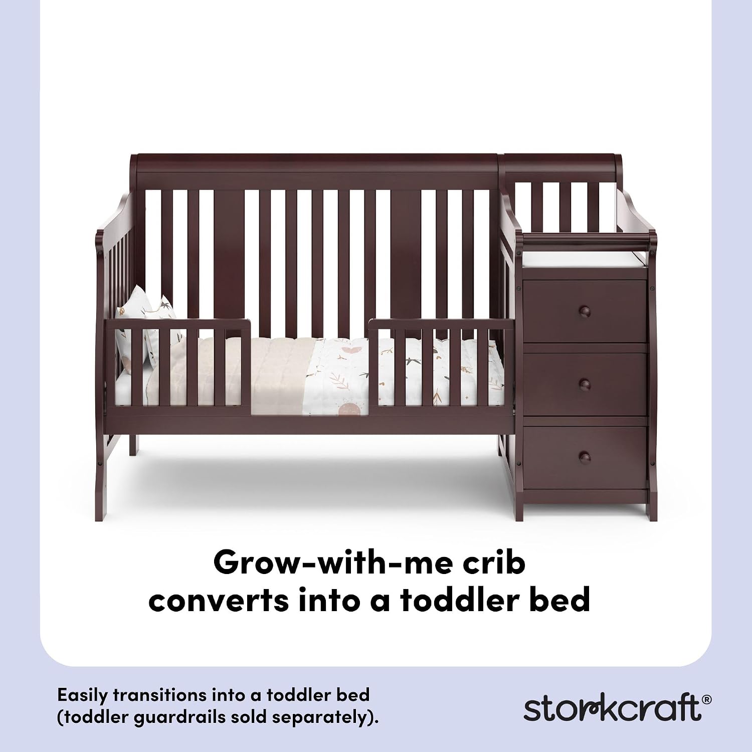 Storkcraft Portofino 5-in-1 Convertible Crib and Changer, Pebble Gray