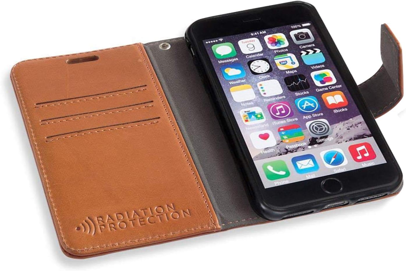 SafeSleeve EMF Blocking Wallet Case for iPhone 6/7/8, Black | EMF Blocker, Card Data Protection, Magnetic Closure, Leather Folio Protection for Daily Use