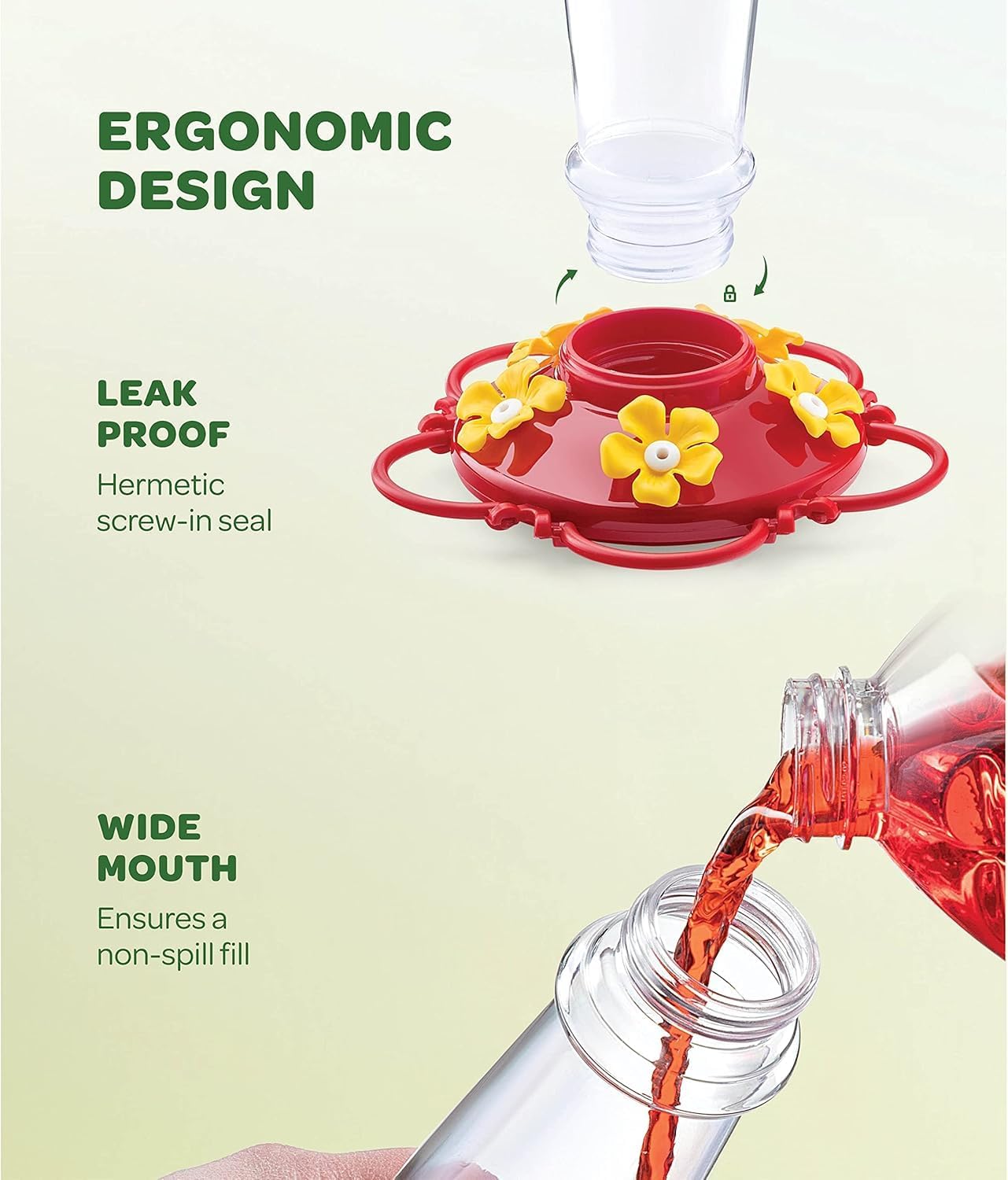 Hummingbird Feeder [Set of 2] Leakproof Clear Plastic 10 oz Wide Mouth.