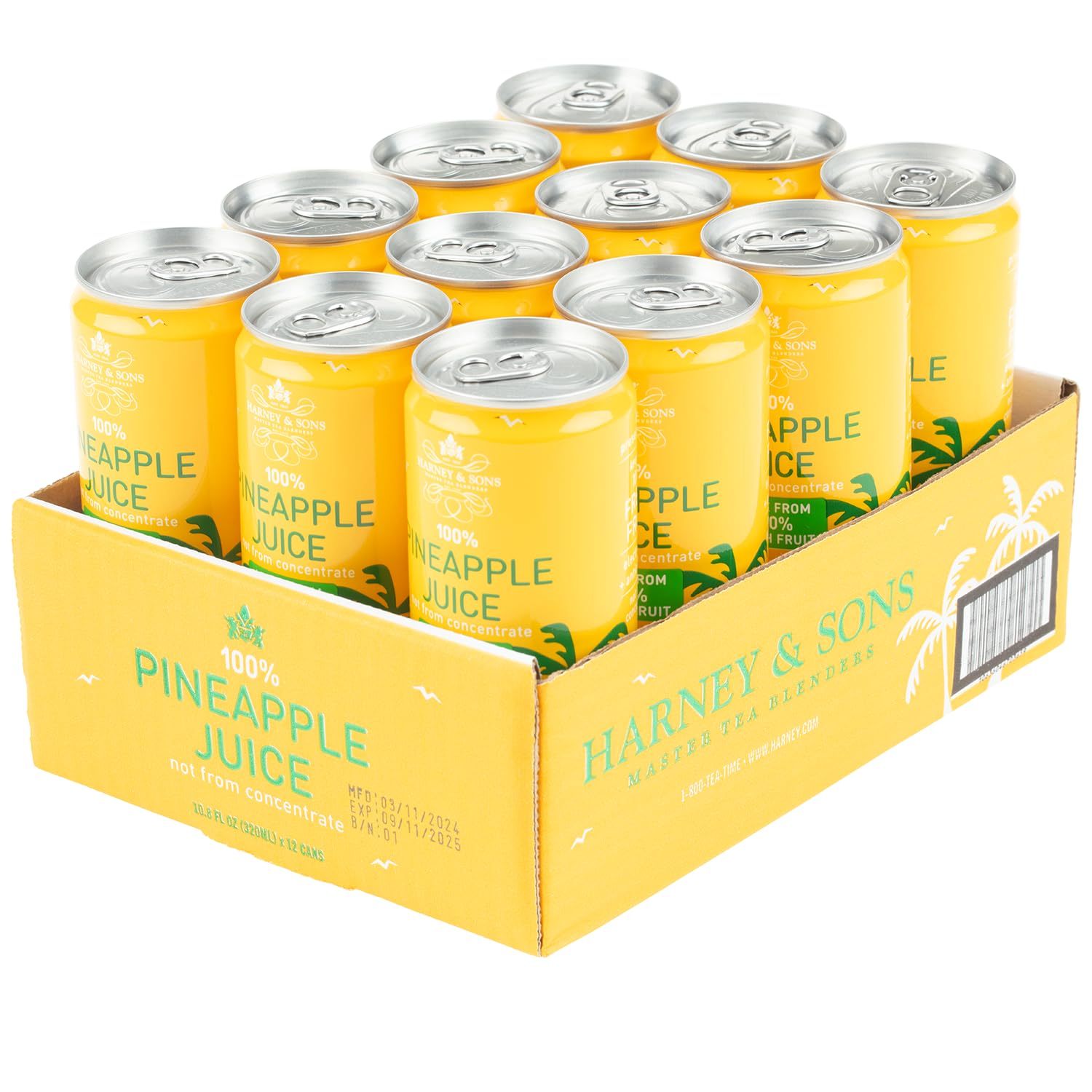 Harney & Sons Pineapple Juice, 12 Cans, 10.8 fl oz | 100% pineapple juice not from concentrate. Twelve 10.8 fl oz cans. Caffeine free.