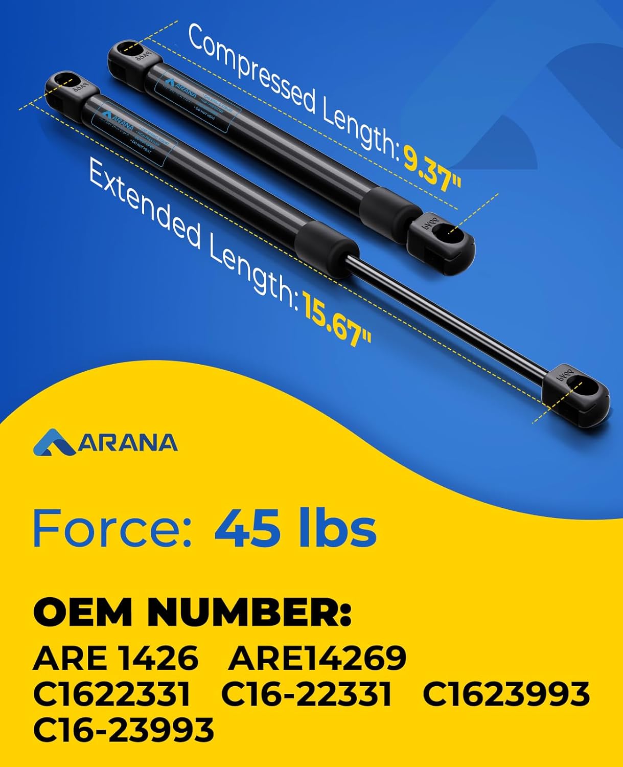 ARANA C16-11028 12 inch 40lb Gas Struts for Weatherguard Tool Box, 2PCS