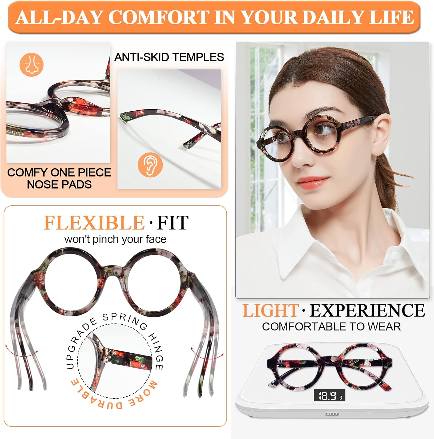MARE AZZURO Round Reading Glasses 2.5 Women Stylish Readers 0 1.00 1.25 1.50 1.75 2.00 2.25 2.50 2.75 3.00 3.50 4.00 5.00 6.00 (Black 250)