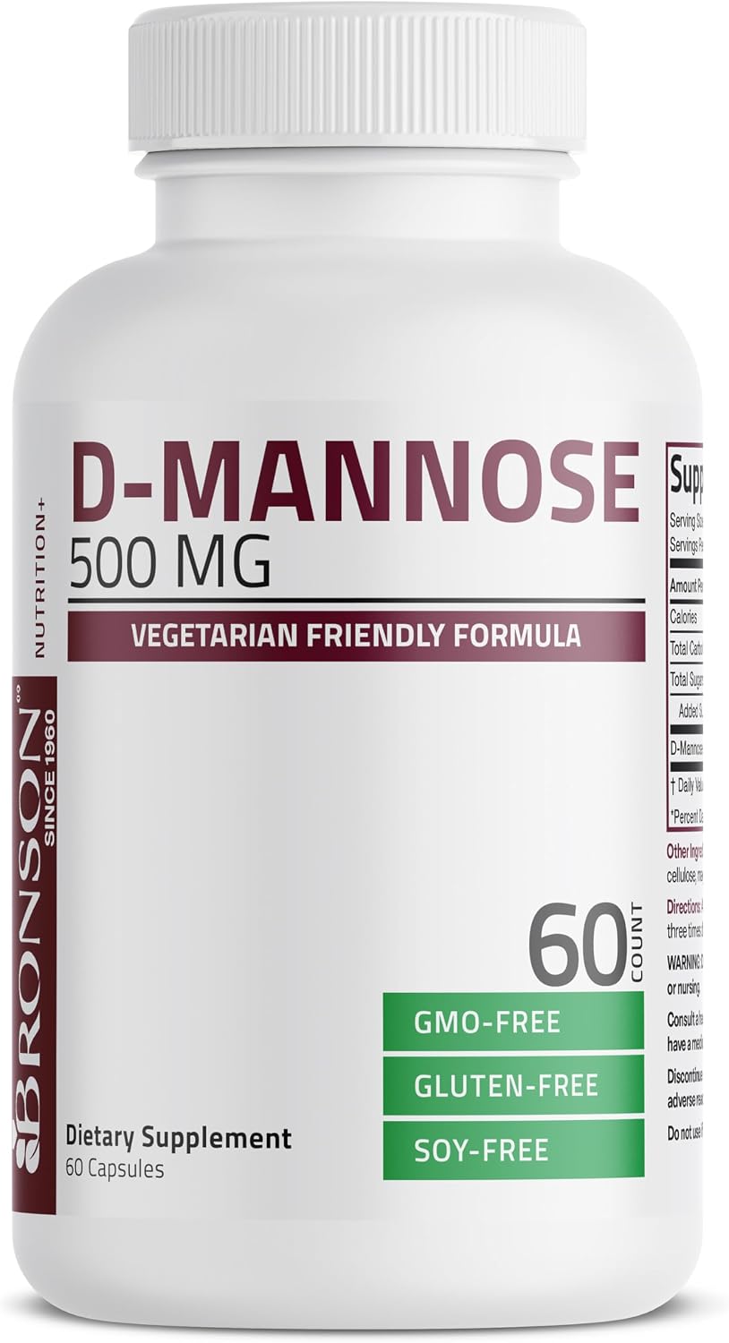 Bronson D-Mannose 500 MG Vegetarian Friendly Formula Non-GMO, 60 Capsules