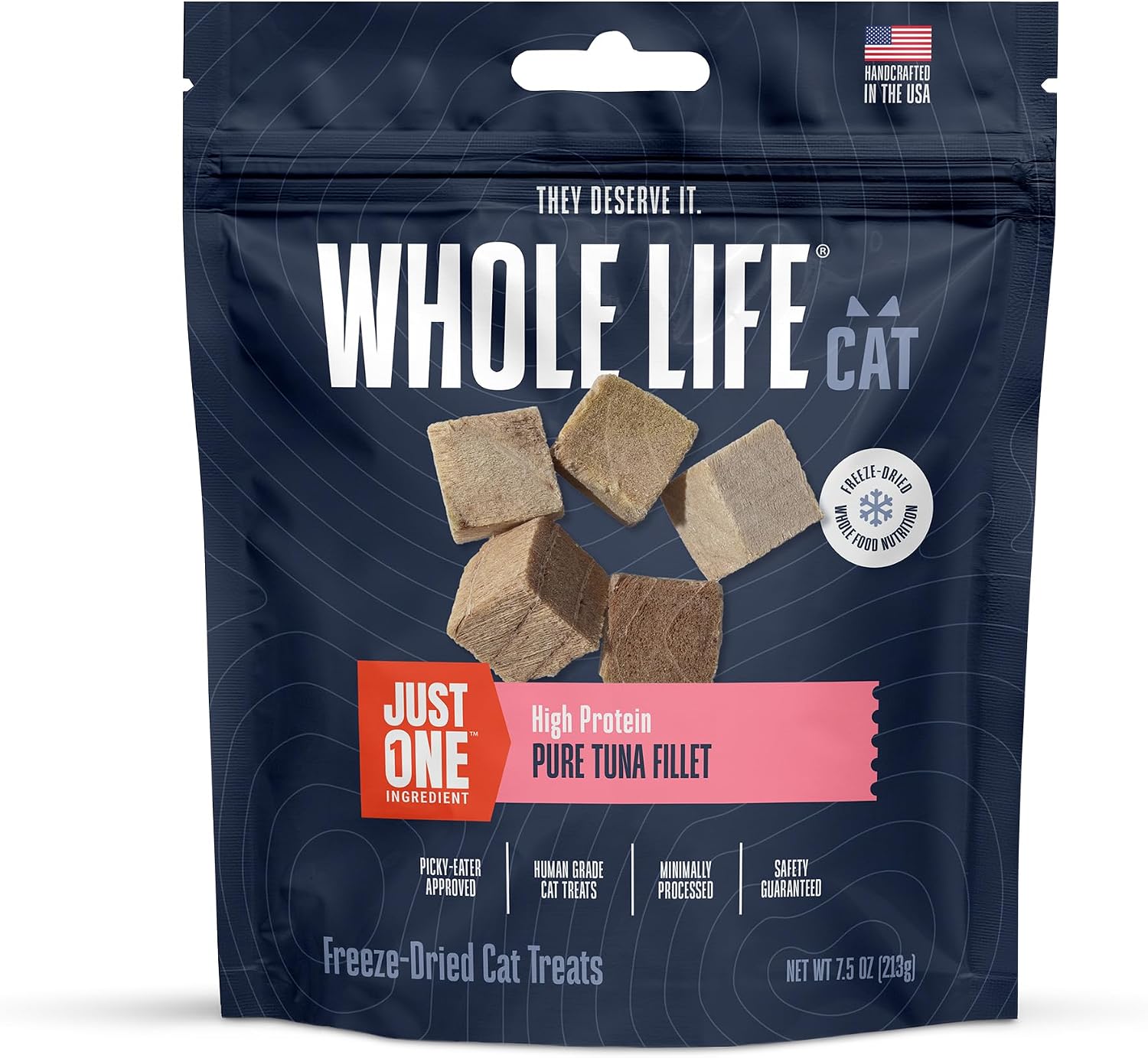 Whole Life Cat Just One Salmon Freeze Dried Cat Treats - Human Grade High Protein Food, Healthy Training Snacks, Freeze Dried Salmon Food Toppers, USA Made Natural Treats - 1 oz (Pack of 1)