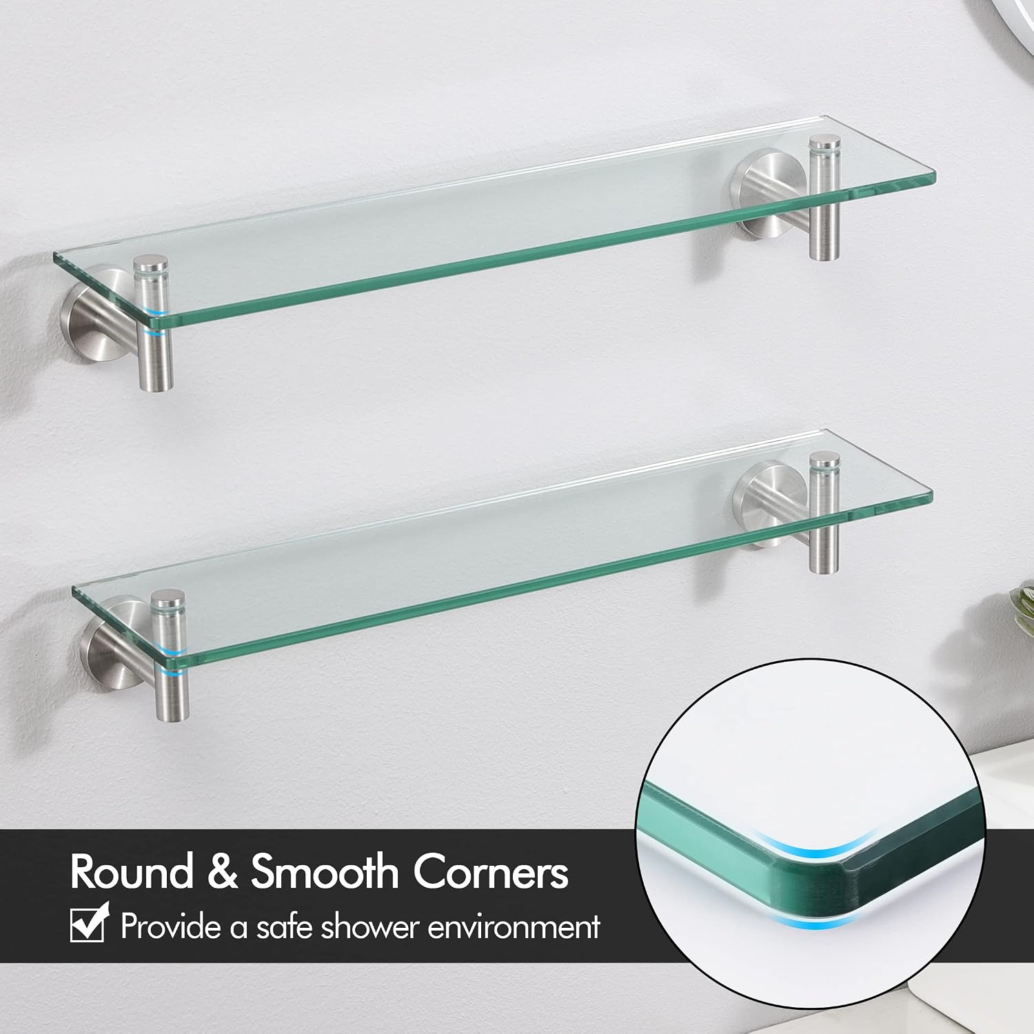 KES Glass Shelf for Bathroom, 20-Inch, 3 Pack, Brushed Finish