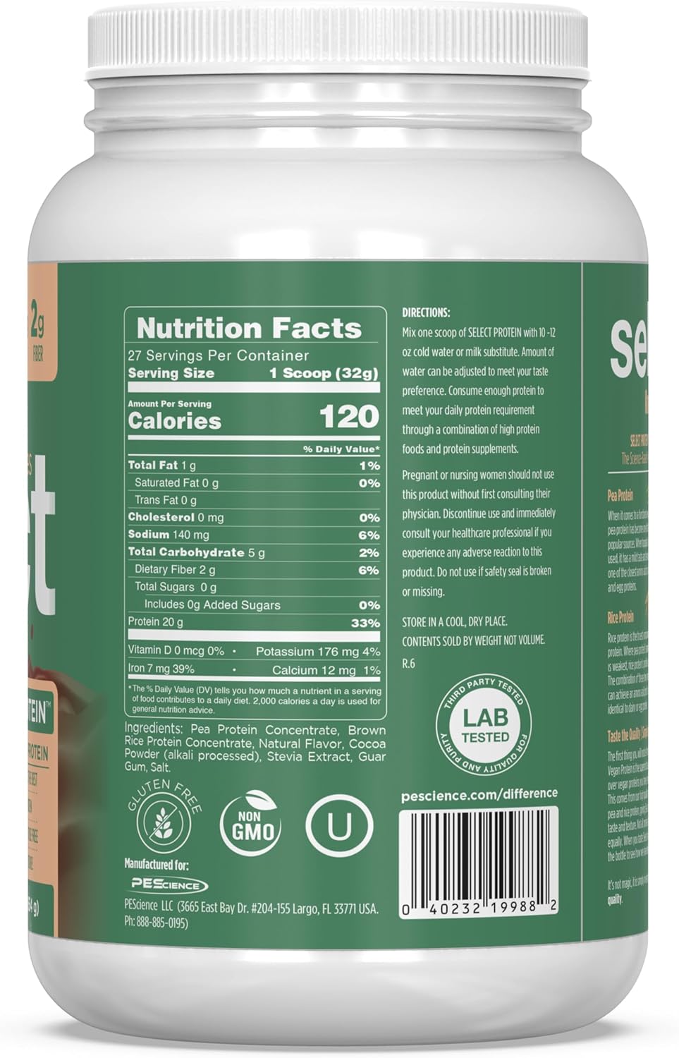 PEScience Select Vegan Protein Powder, Peanut Butter Delight, 27 Servings | Plant Based Protein Powder, Pea and Brown Rice Blend, Dairy Free, Lactose Free, Gluten Free