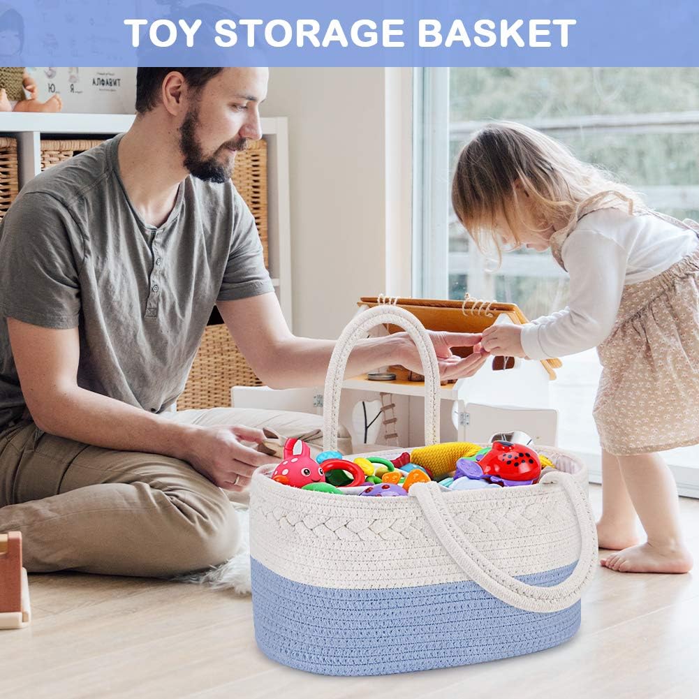 ABenkle Diaper Caddy Organizer - Cotton Rope Nursery Storage Basket for Baby Essentials, Boys & Girls Shower Gift, Changing Table Organizer