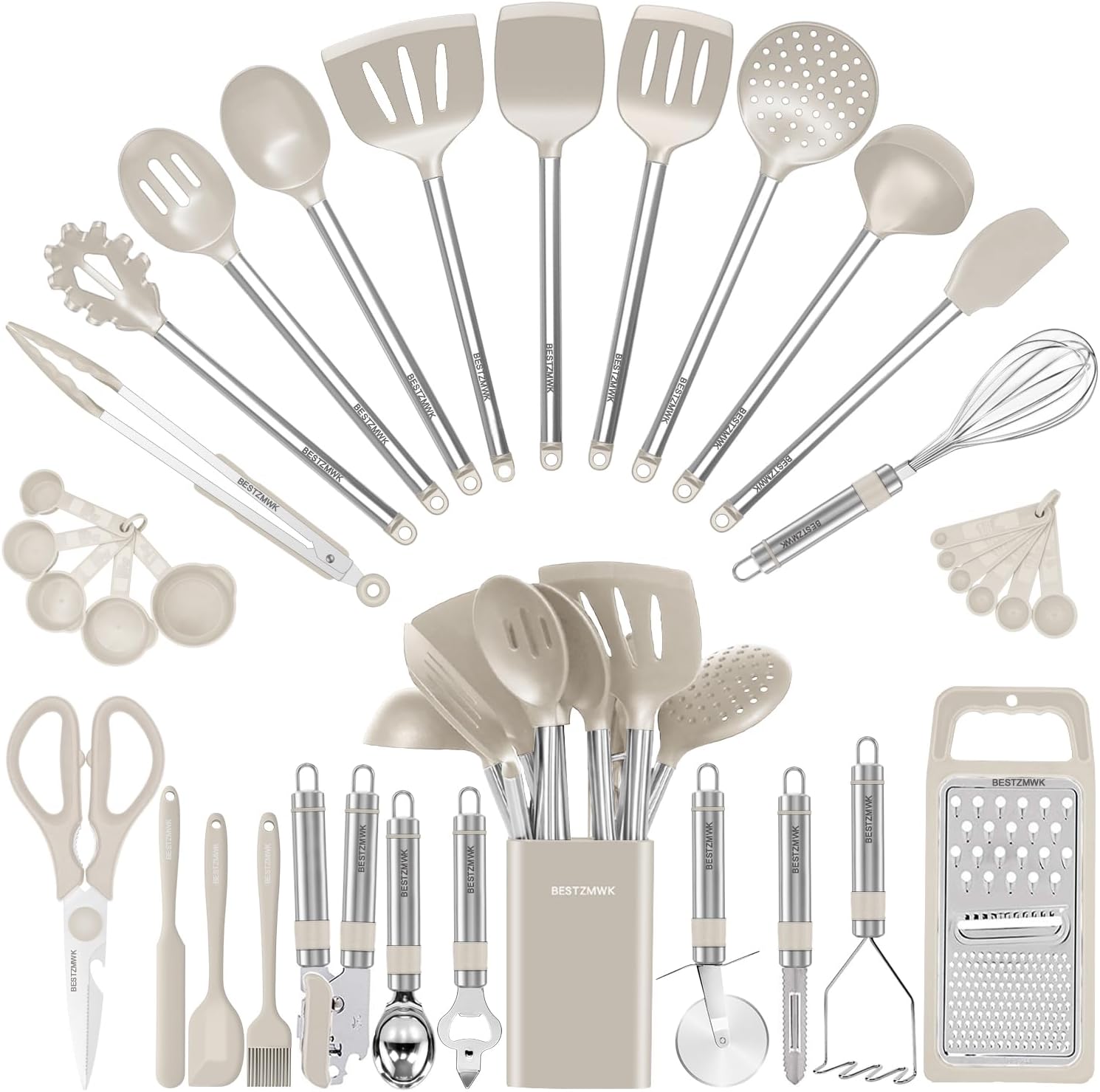 Kitchen Utensil Set-Silicone Cooking Utensils-33 Kitchen Gadgets & Spoons for Nonstick Cookware-Silicone and Stainless Steel Spatula Set-Best