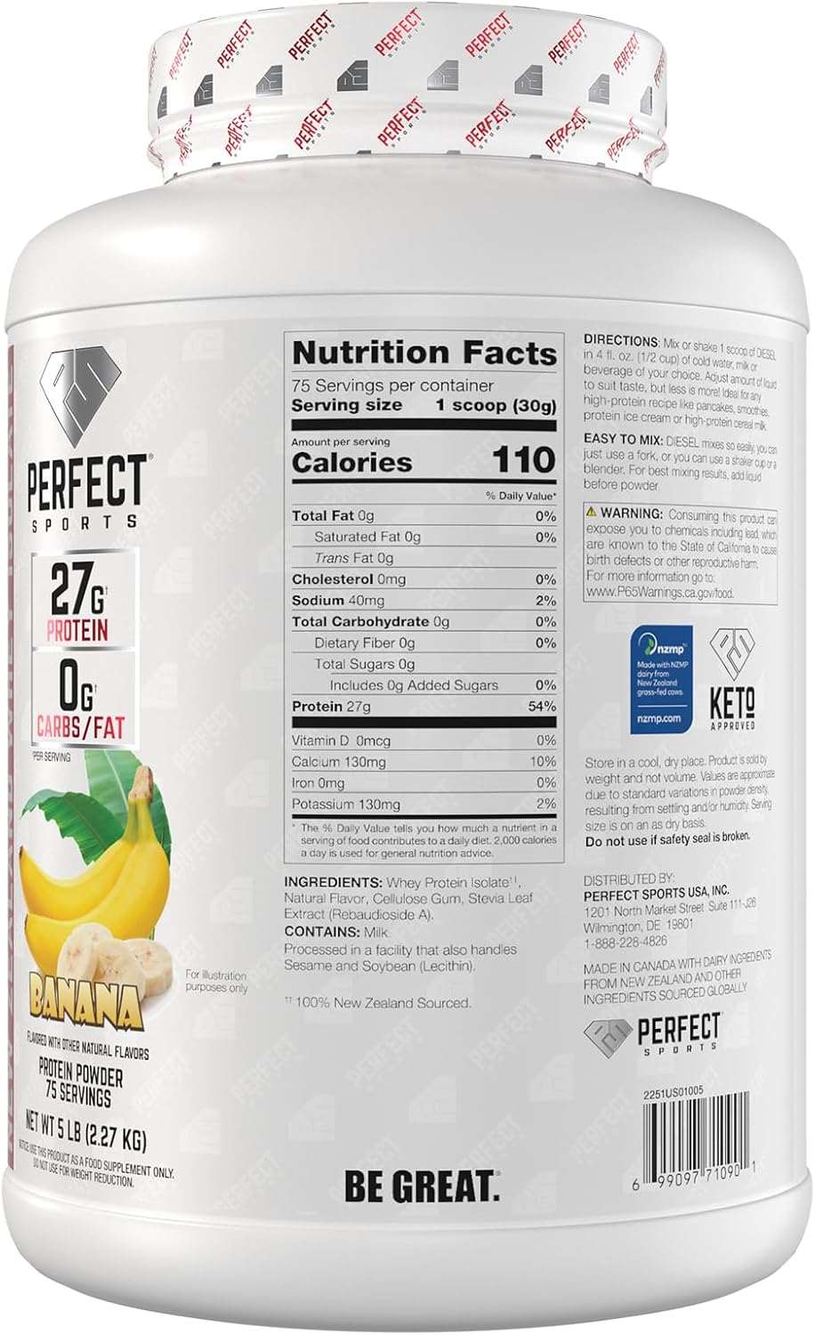 PERFECT SPORTS Diesel Whey Protein Isolate, Milk Chocolate, 2 lb