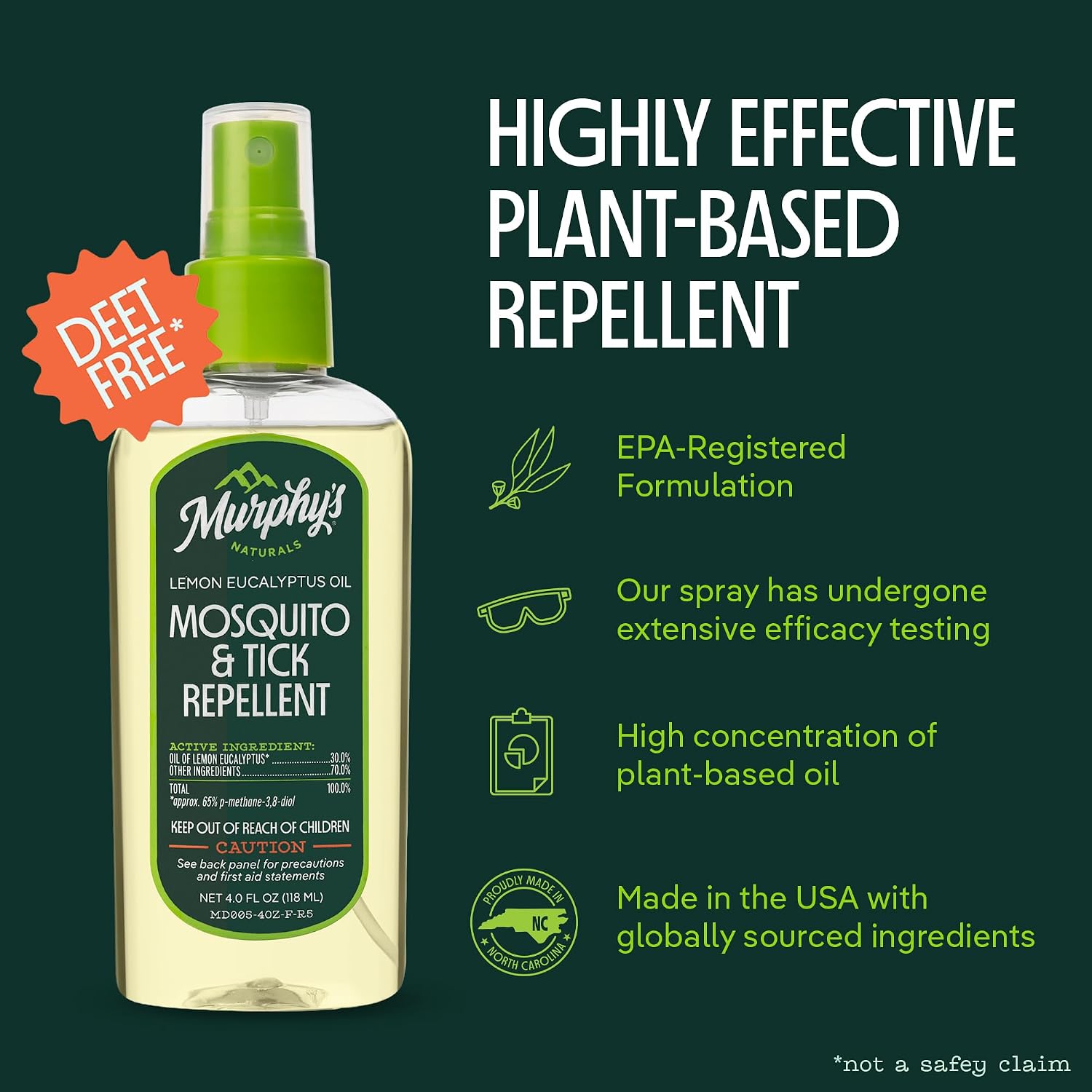 Murphy's Naturals Mosquito & Tick Bug Repellent Spray, 4 fl oz (Pack of 2) | 30% oil of lemon eucalyptus, EPA-registered & DEET-free*; 4 fl oz pump 2-pack protects skin & gear up to 6 hours