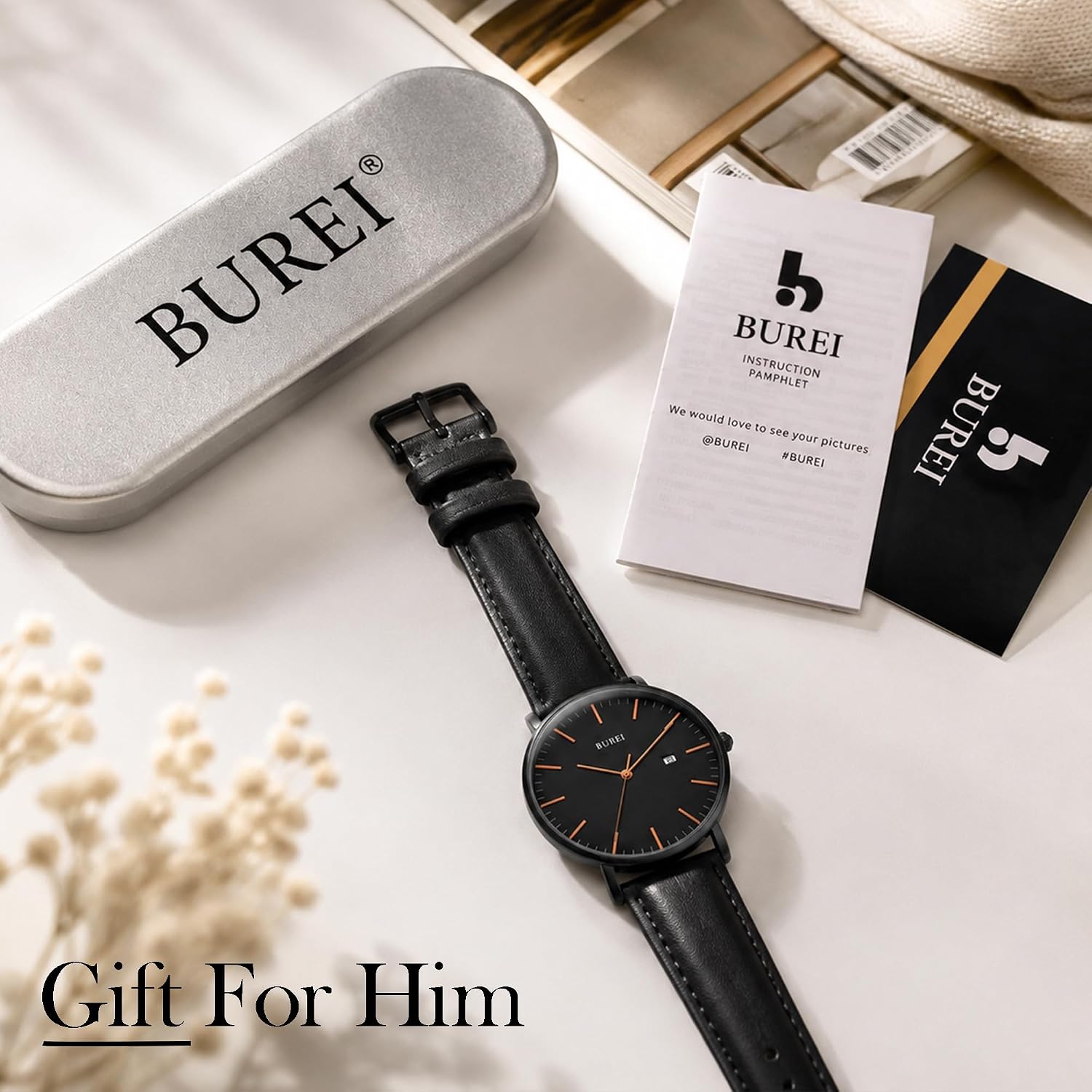 BUREI Men Wrist Watches Fashion Minimalist Thin Analog Quartz Waterproof Watches for Men, Refined Gifts for Men, Boyfriend, Husband, Dad