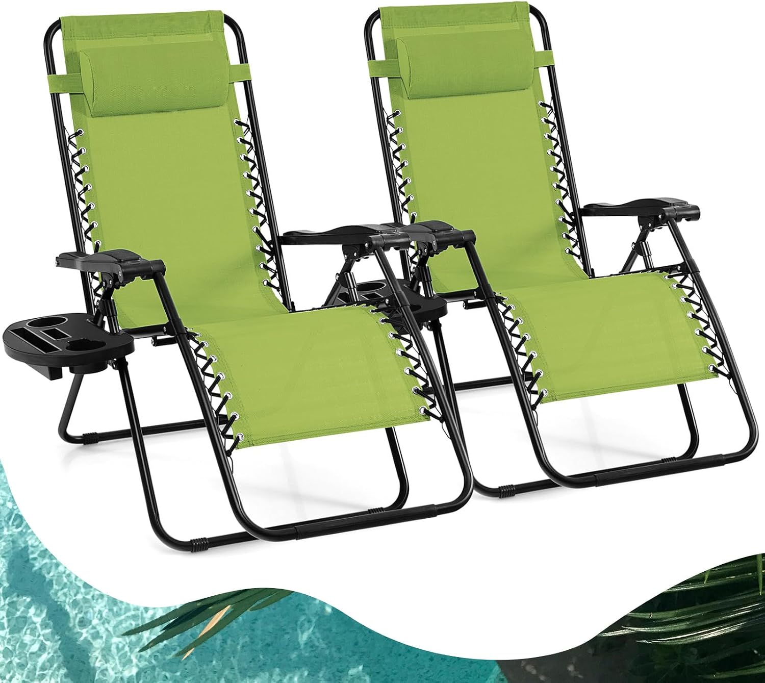 Goplus Zero Gravity Lounge Chairs, 160°Adjustable Folding Recliner w/Pillow and Cup Holder, 350LBS Comfy Outdoor Lounge Chairs for Patio, Lawn, Yard & Camp(1, Gray)