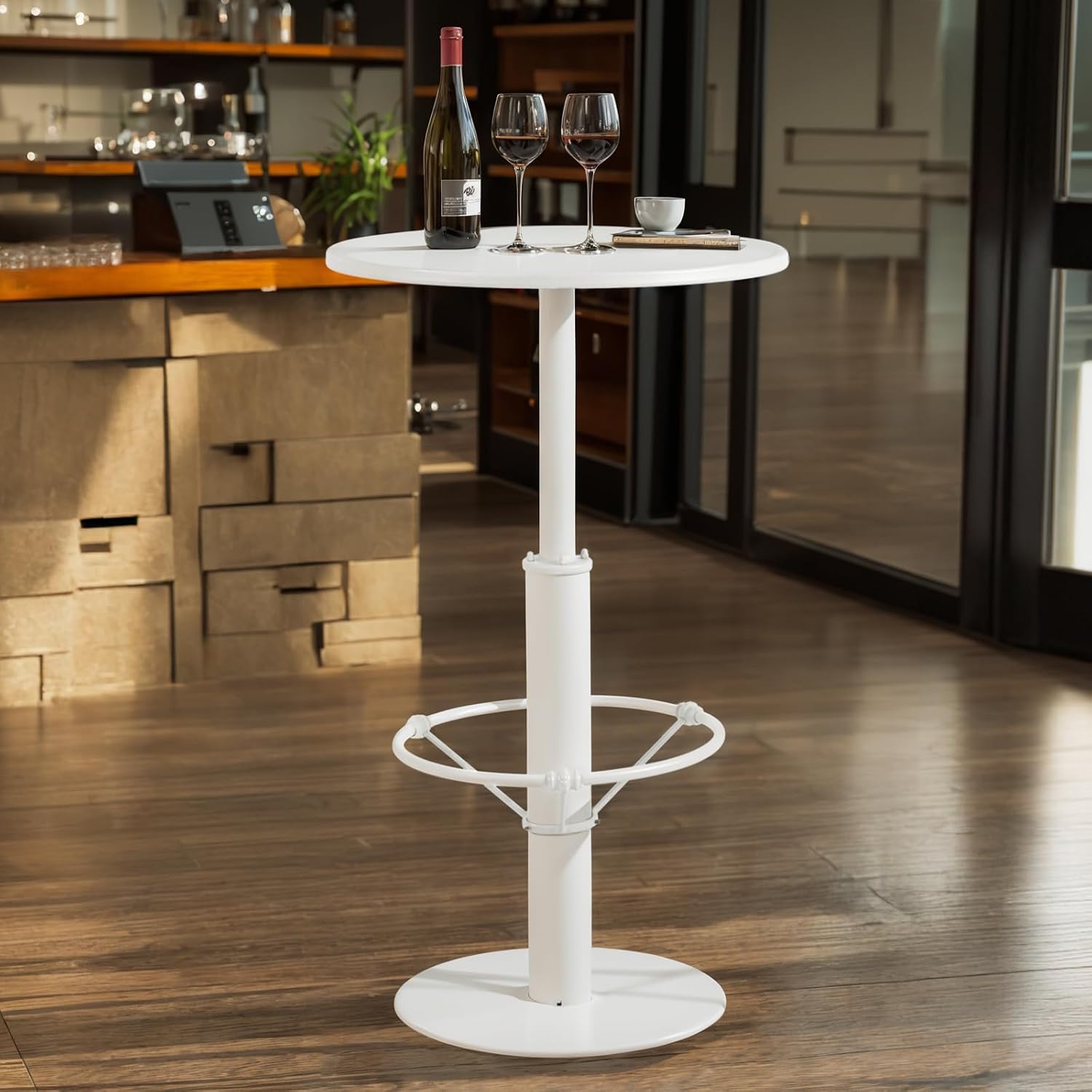 LOKKHAN 42" Tall Rustic Industrial Bar Table 19.68" Dia Round Wooden Top Metal Frame Height Fixed Standing Pub Dining Room Bistro Cocktail Table, Black & Brown