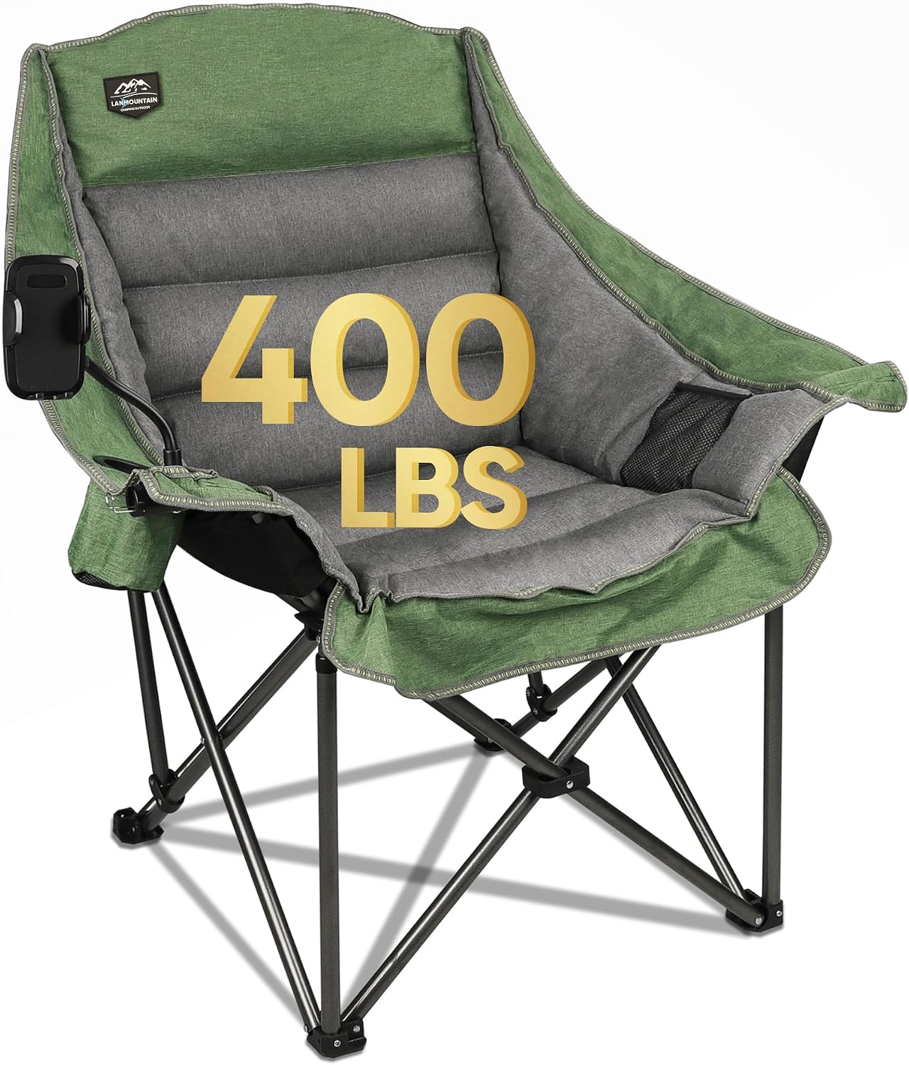 Oversized XL Folding Camping Chair,Heavy Duty Support 400Lbs,Large Comfy Padded Camp Chair for Adults,Lawn Arm Chair w/Cup Holder,Phone Holder,Carry Bag Perfect for Outdoor (Brown