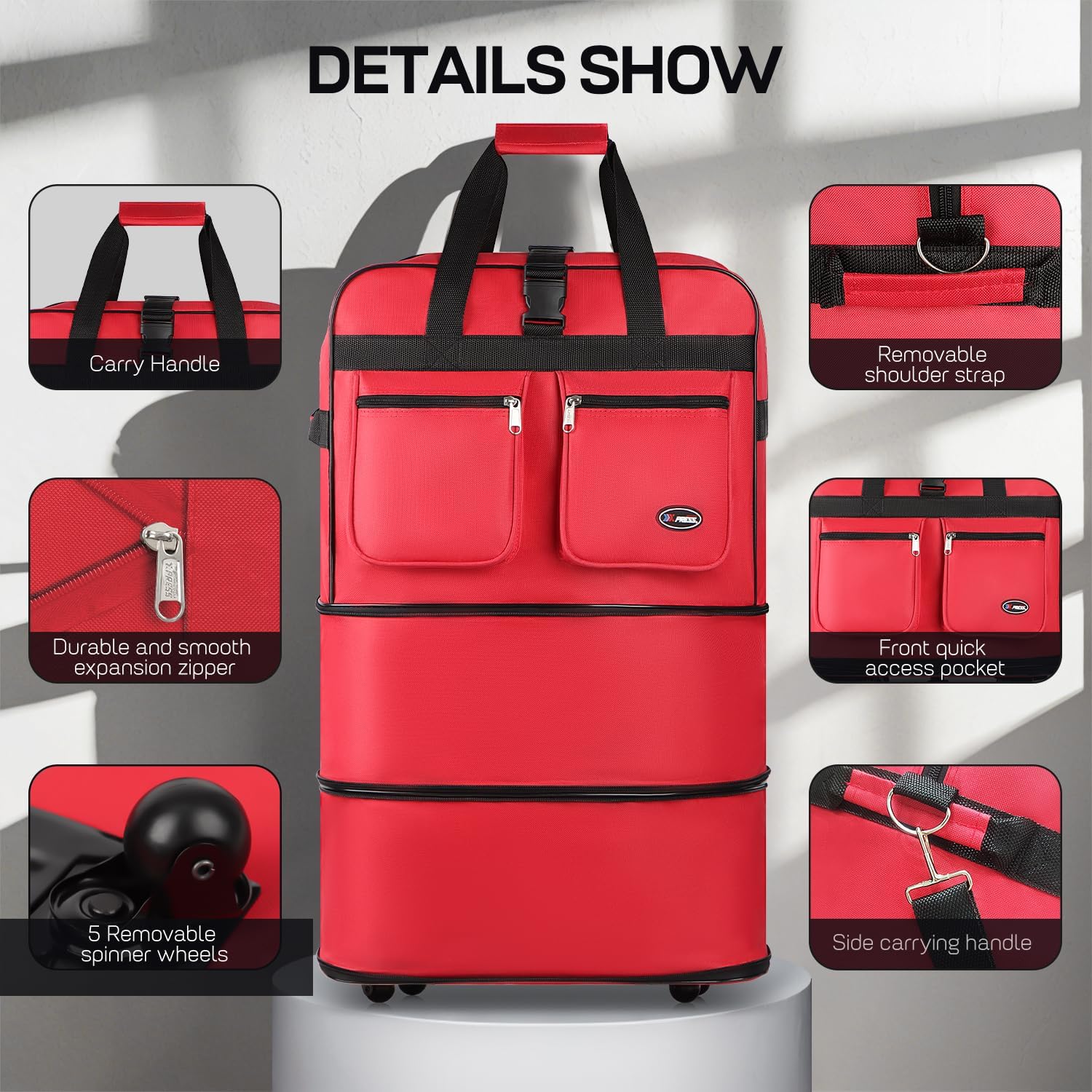 40'' Expandable Rolling Duffel Bag Suitcases w/Wheels,Foldable Luggage Bag