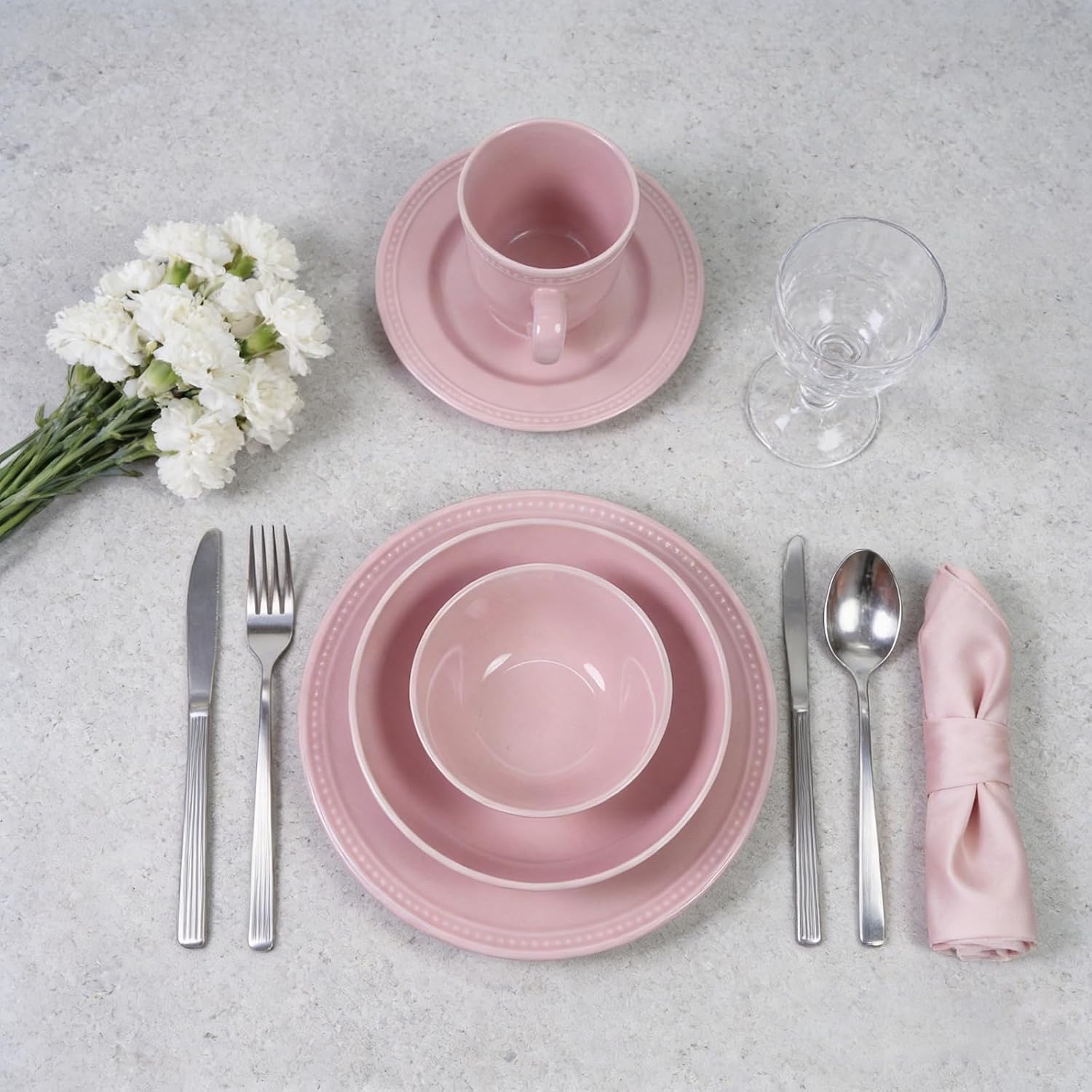 HomeVSS 20-Piece Pearl Dots Stoneware Dinnerware Set, Pink, Service for 4