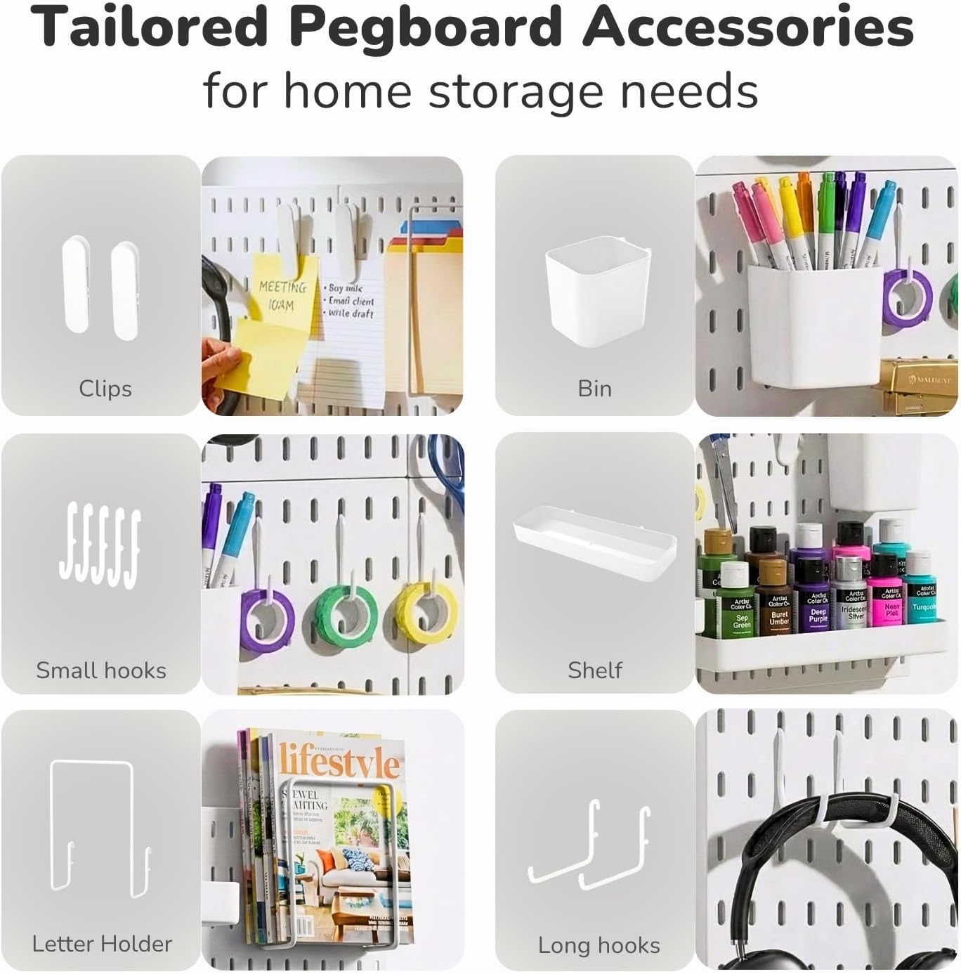 Keepo Peg Board Wall Organizer – Plastic Pegboard Panels, Modular Peg Board Storage System For Home Office, Craft Room, Gaming Setup (White