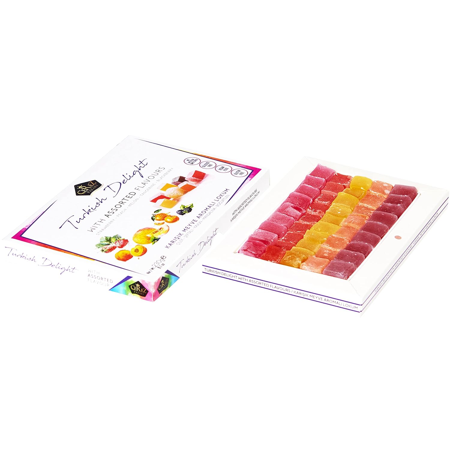 Cerez Pazari Turkish Delight Candy With Assorted Flavors 16 oz, Gourmet Snacks Gift Box