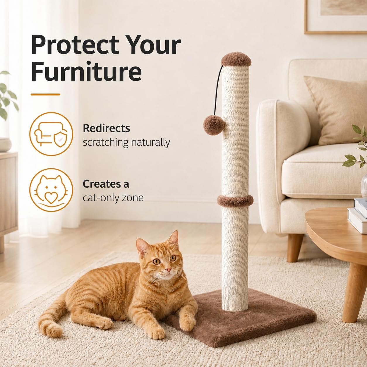 Dimaka 29" Height Tall Cat Scratching Post, Claw Scratcher with Sisal Rope and Covered with Soft Smooth Plush, Vertical Scratch [Full Strectch] for Standard Size Cats(Grey, 29 inches for All Cats)