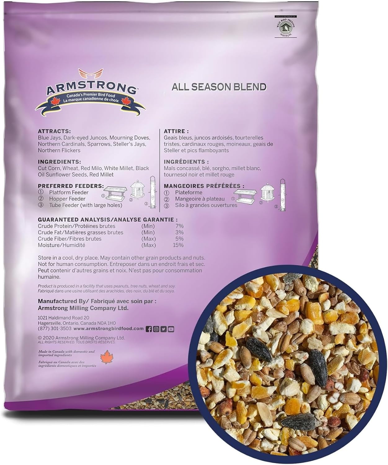 Armstrong Wild Bird Food All Season Bird Seed Blend, 40 Pounds - with Cut Corn, Wheat, White & Red Millet, Black Oil Sunflower Seeds for Blue Jays