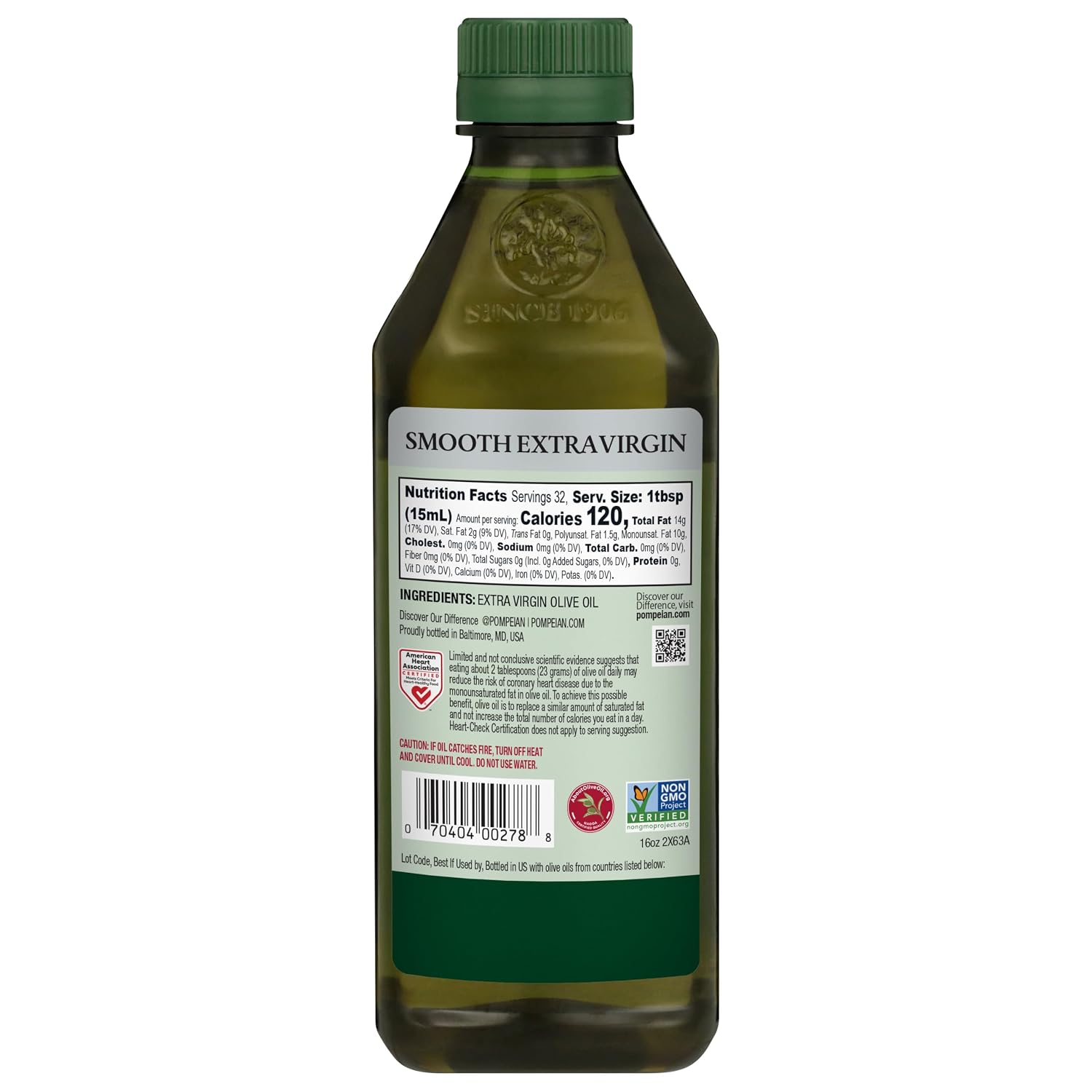 Pompeian Smooth Extra Virgin Olive Oil - 32 Fl Oz | First Cold Pressed Olive Oil for Cooking - Smooth Taste for Sauteing, Stir-Frying, and Baking