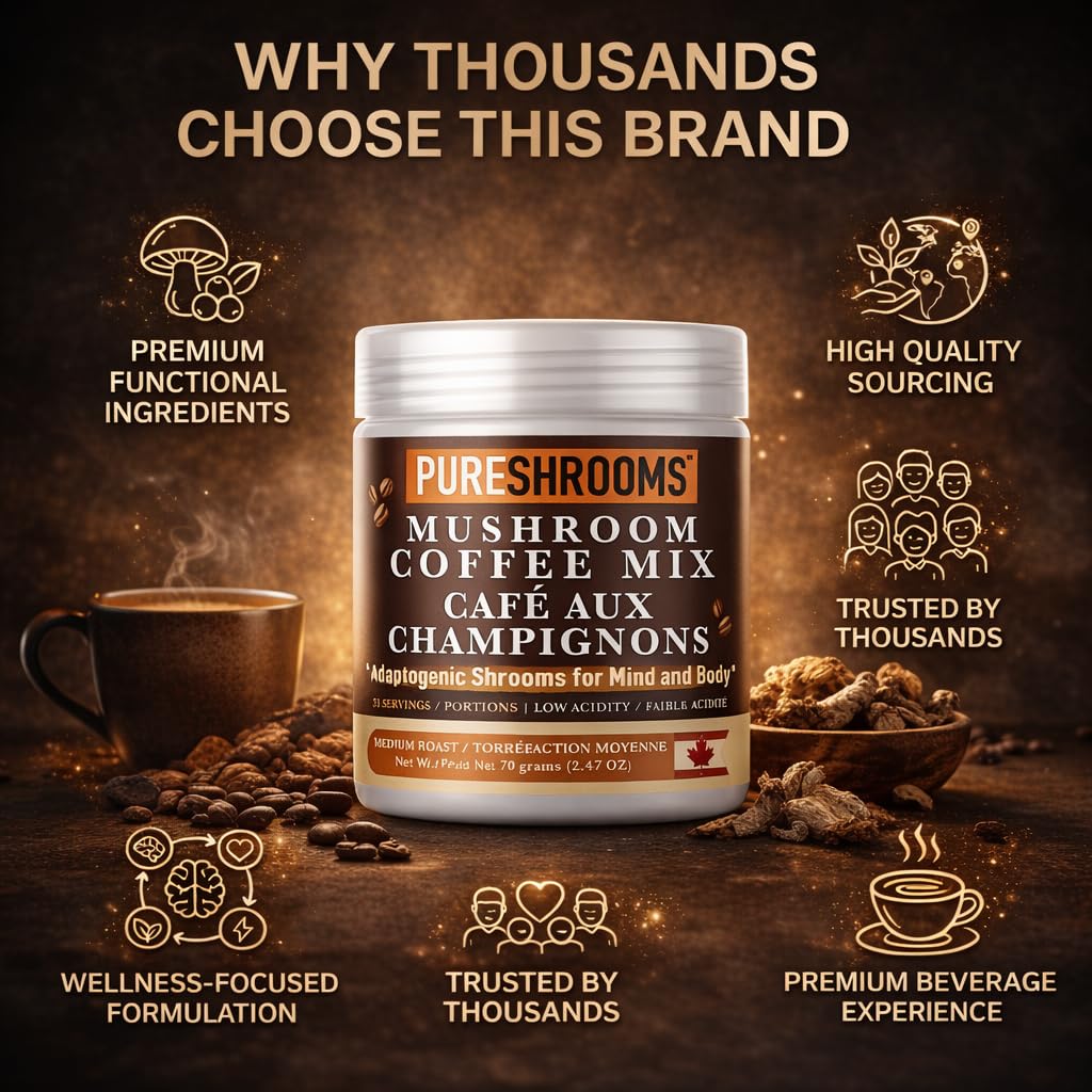 PureShrooms Mind & Body Mushroom Coffee - Instant Colombian Arabica with Organic Lion’s Mane, Reishi & Cordyceps - Low Acidity Nootropic Superfood Beverage for Focus & Vitality, 35 Servings/70g