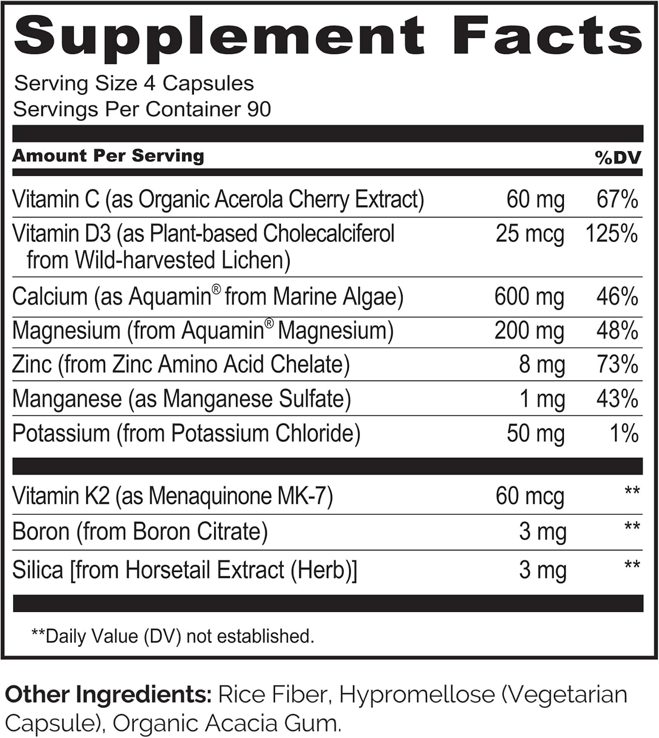 NATURELO Calcium Supplement with Vitamin C, D3, K2, 120 Vegetarian Capsules | Magnesium & Zinc for Bone Strength,Plant-Based Calcium 600mg , Non-GMO, Soy & Gluten-Free