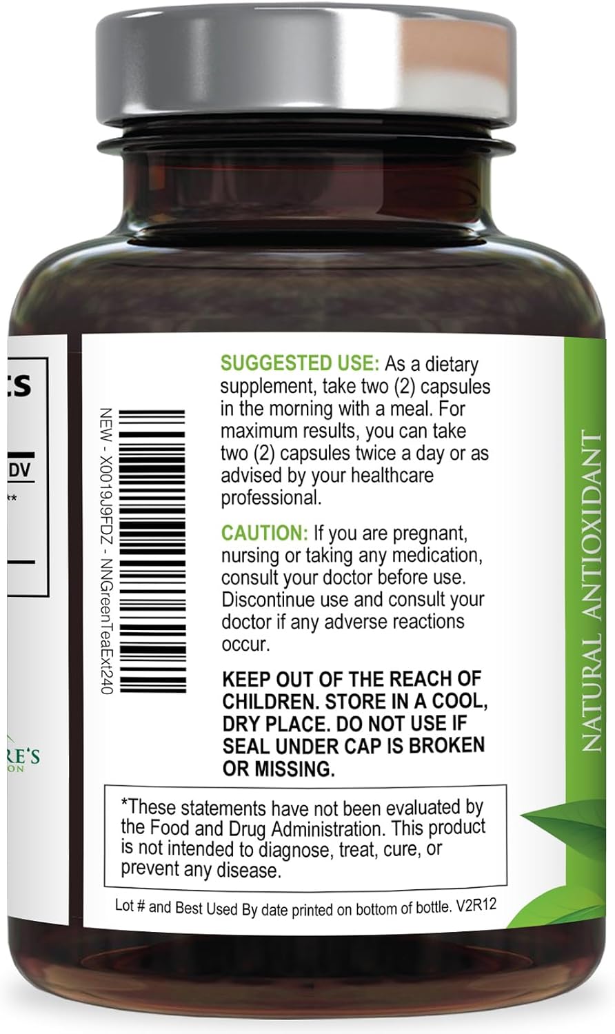 Green Tea Extract Capsules - 3X Strength Green Tea Extract 1000 mg Per Serving Pills with 45% EGCG & 98% Polyphenols for Natural Energy - Antioxidant Herbal Heart Support Supplement - 240 Capsules