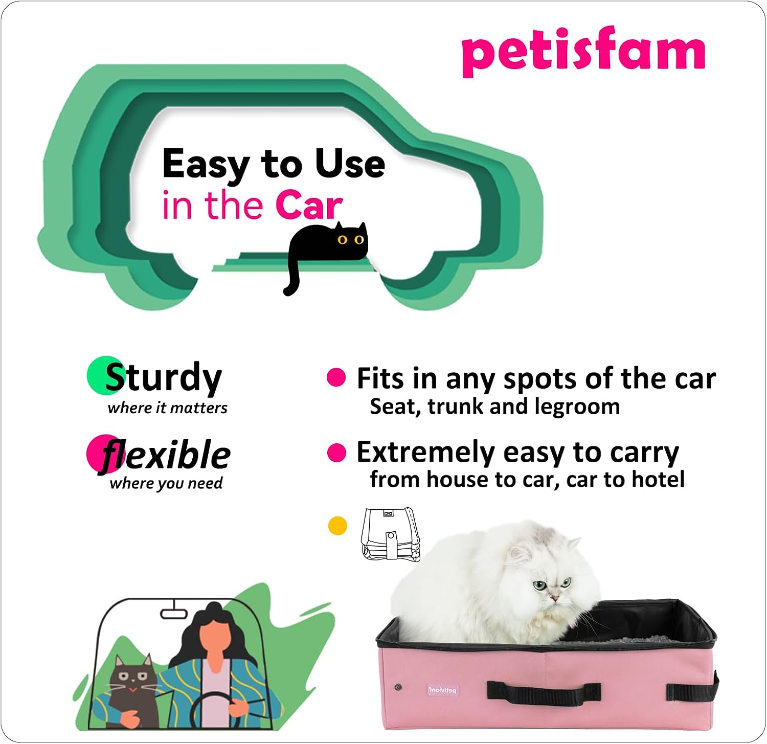 Portable Travel Litter Box for Cats with Lid to Contain Litter and Odor. Easy to Carry, Clean and Store. Easy for Car Travel, Hotle Stays