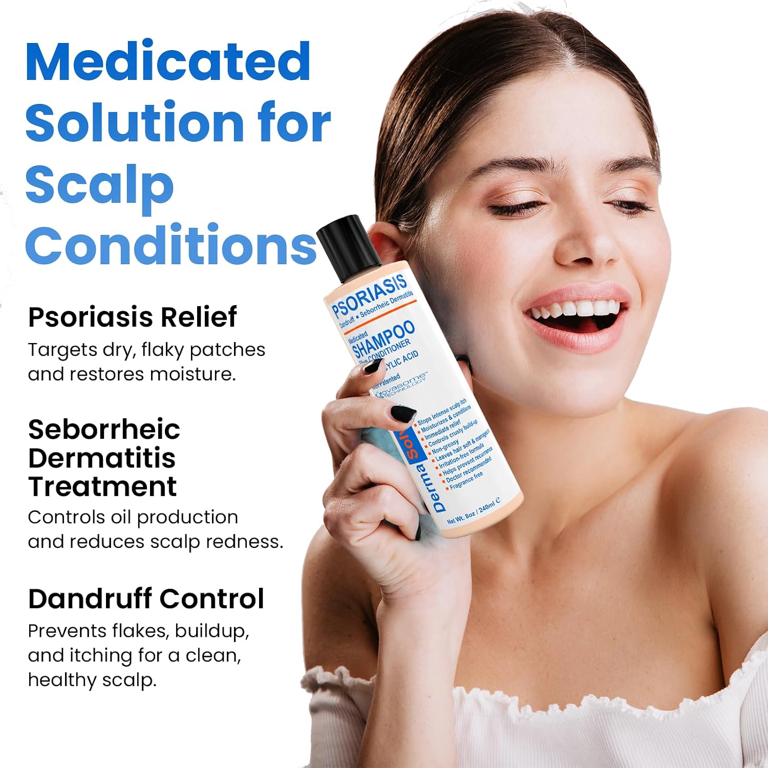 Dermasolve Psoriasis, Seborrheic Dermatitis & Dandruff Shampoo plus Conditioner. Naturally Heals Itchy Flakey Inflamed Skin and Provides Soothing Moisturizing Relief. (8.0 oz)